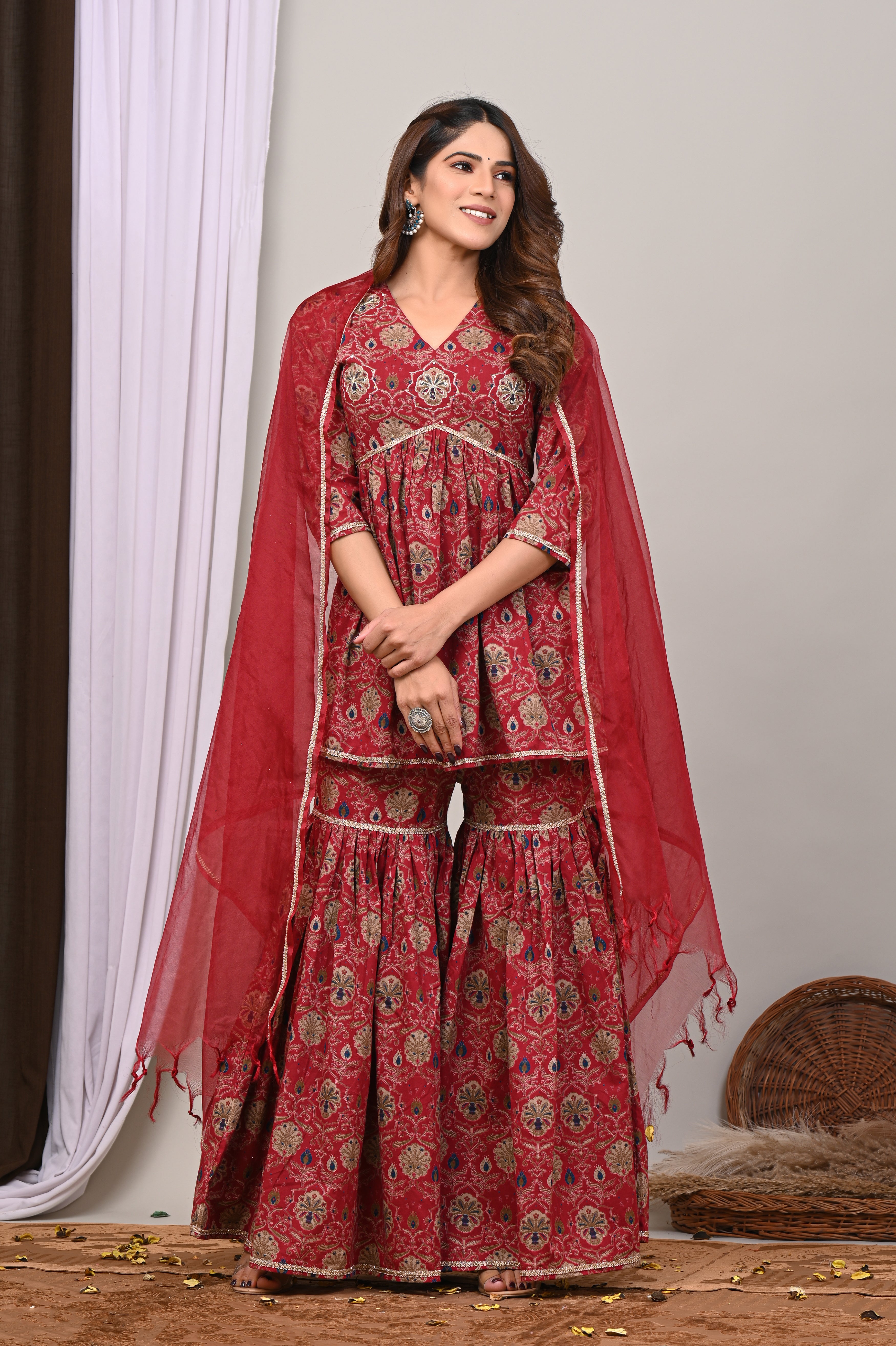 Ruby Medallion Sanganeri Gharara Set