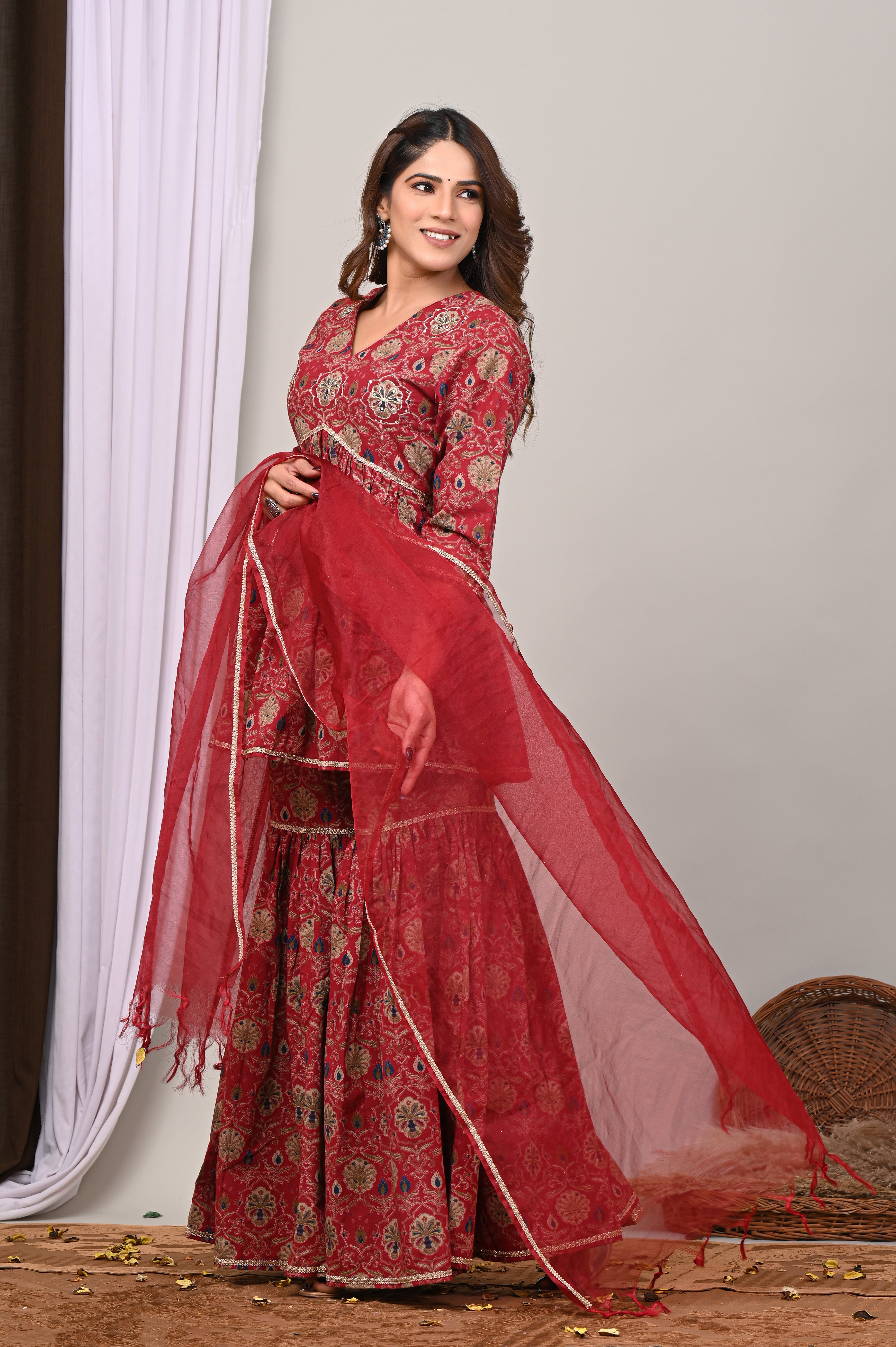 Ruby Medallion Sanganeri Gharara Set