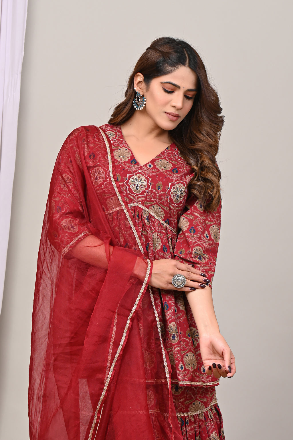 Ruby Medallion Sanganeri Gharara Set