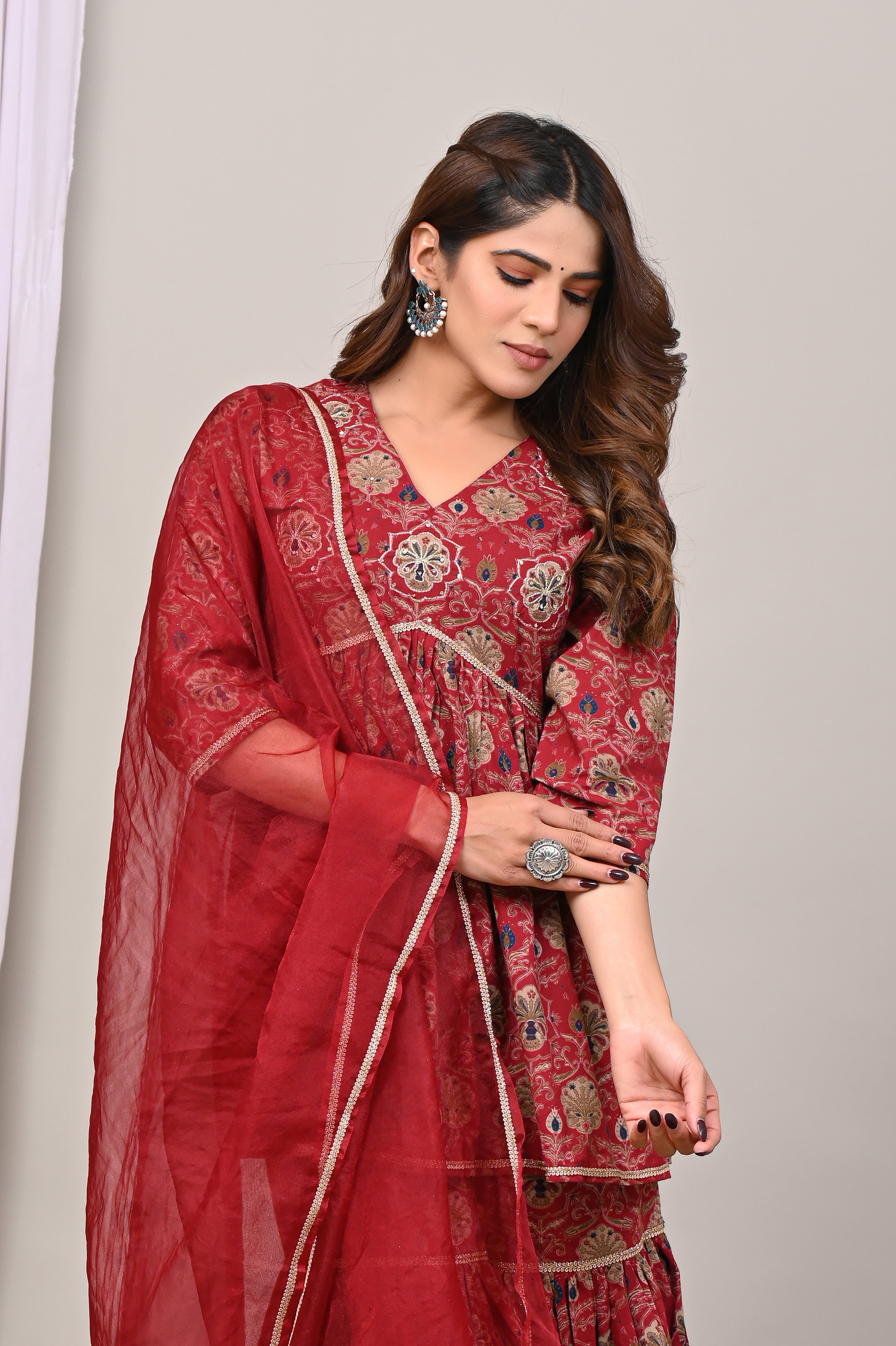 Ruby Medallion Sanganeri Gharara Set