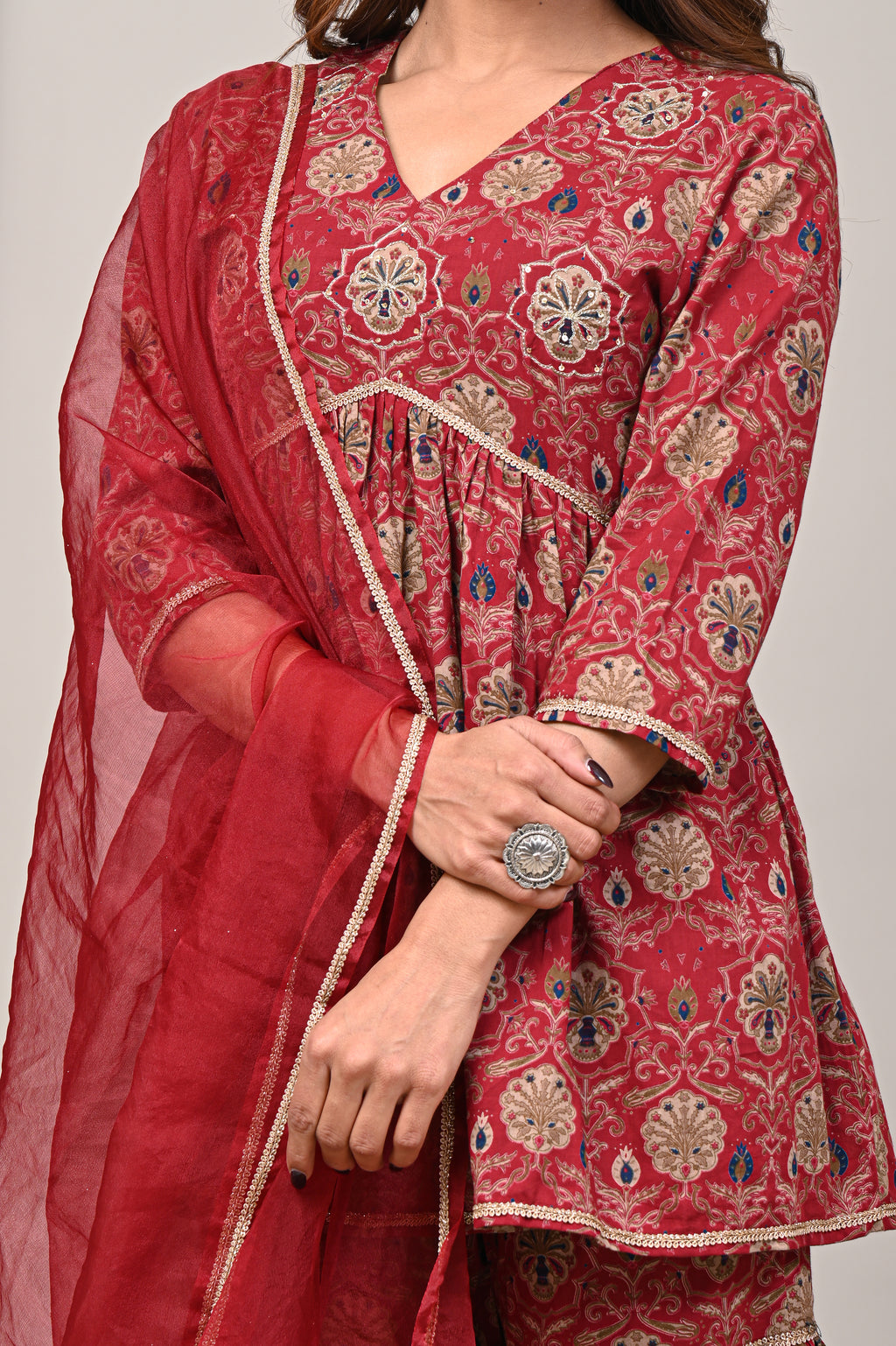 Ruby Medallion Sanganeri Gharara Set