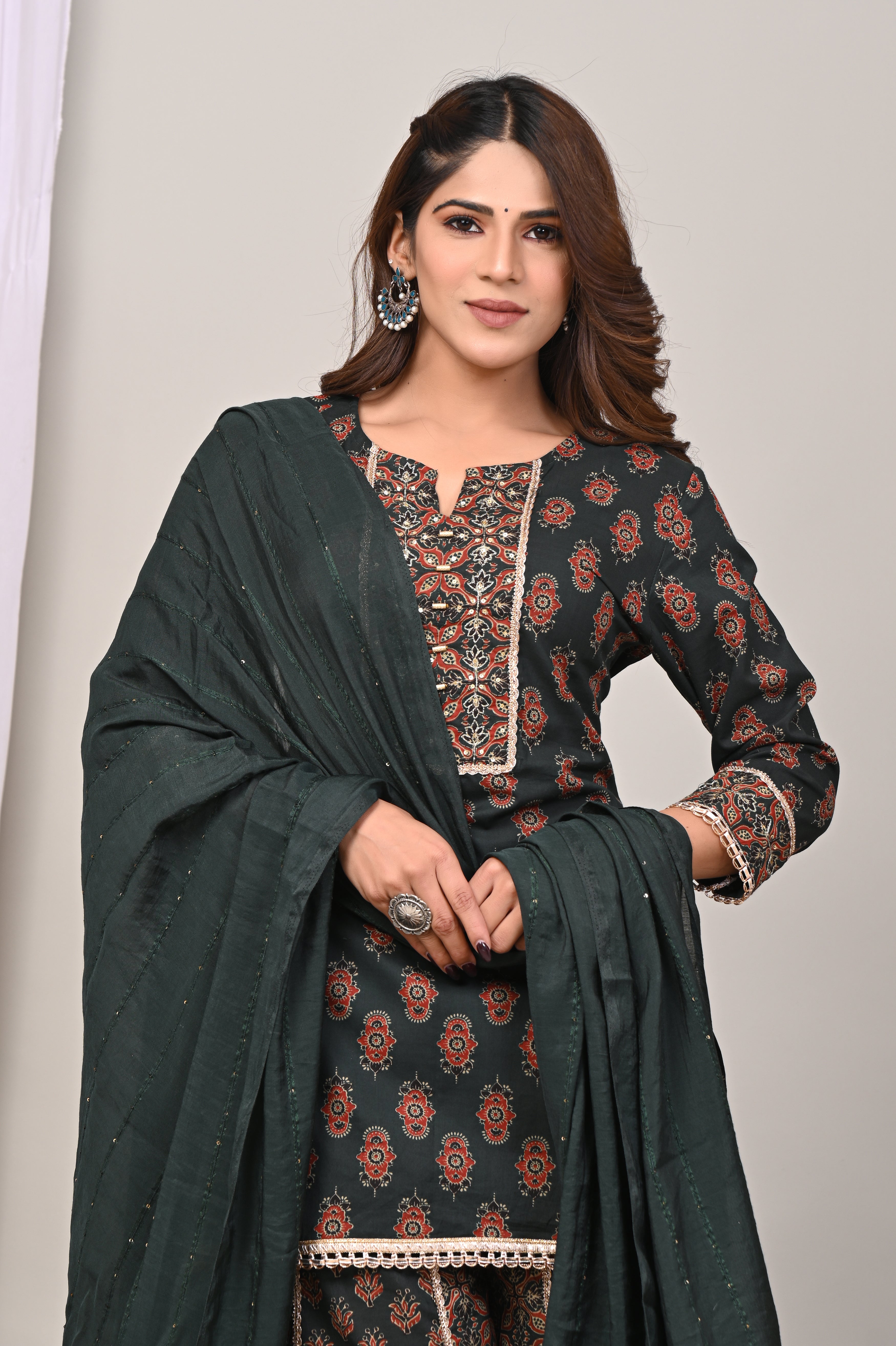 Forest Motif Sanganeri Sharara Set