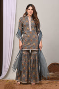 Slate Floral Sanganeri Gharara Set