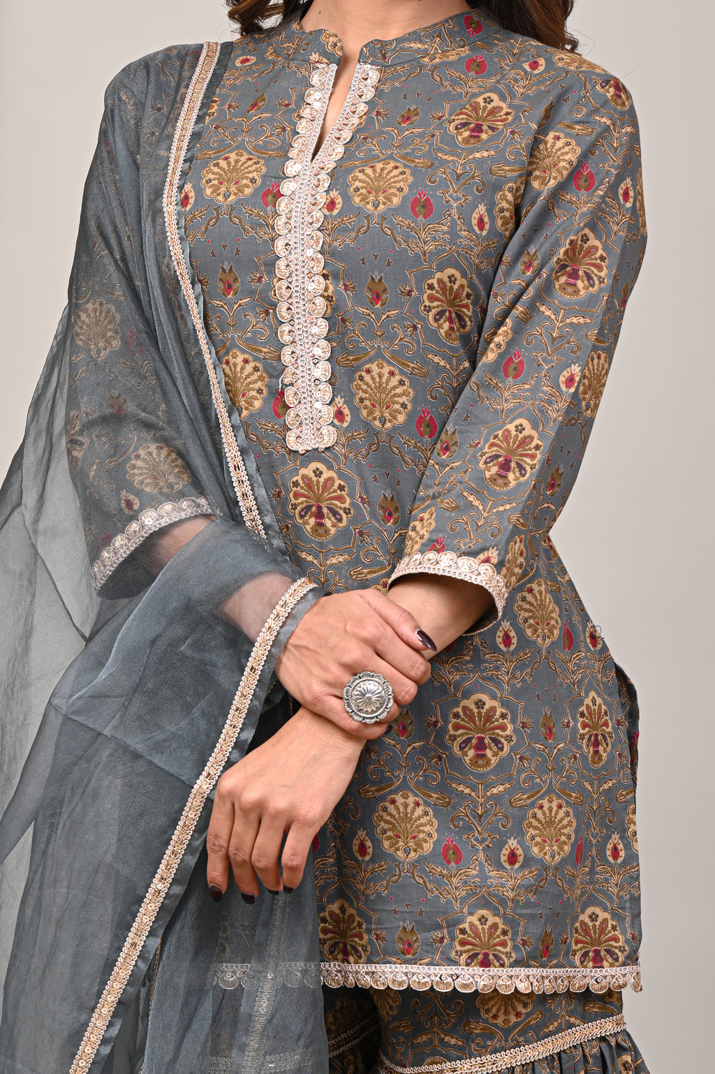 Slate Floral Sanganeri Gharara Set