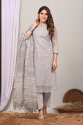 Ash Grey Handblock Printed Kota Doria Set