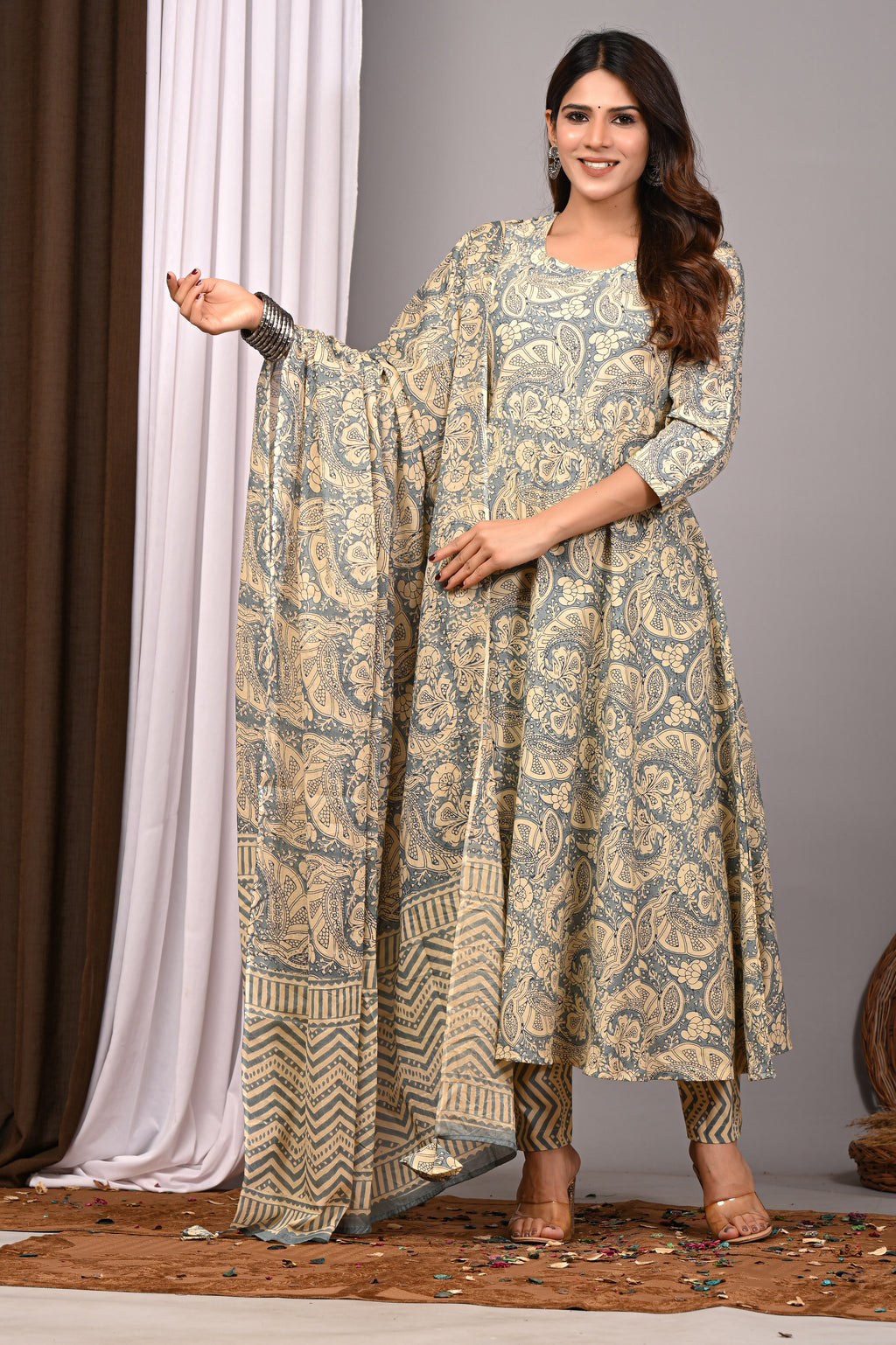 Cerulean Mist Sanganeri Cotton Sundress Set