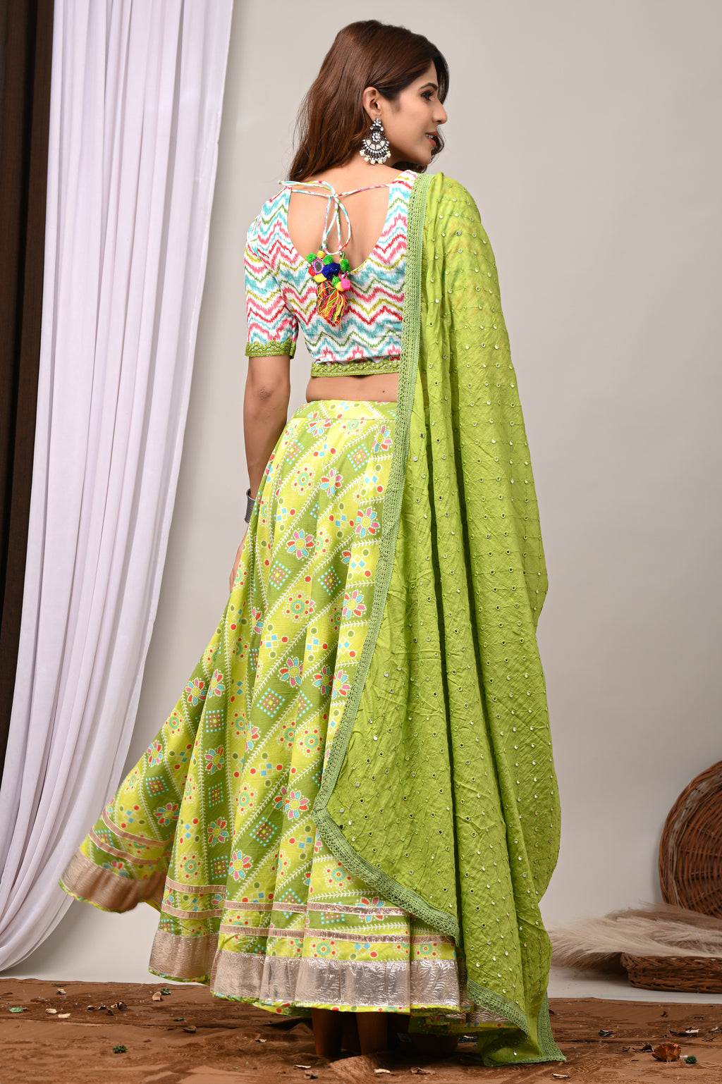 Lime Leheriya & Bandhej Festive Lehenga Set