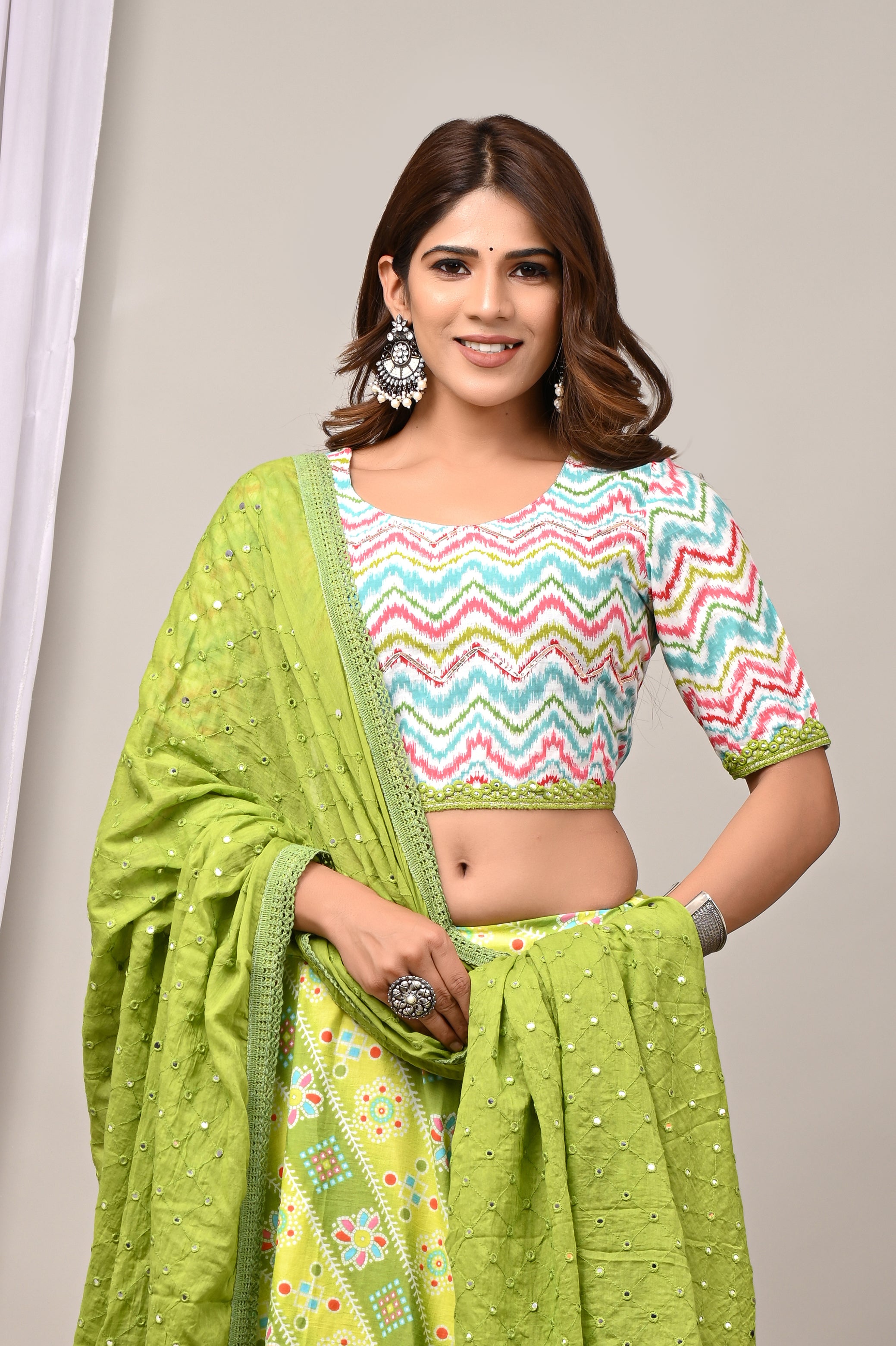Lime Leheriya & Bandhej Festive Lehenga Set