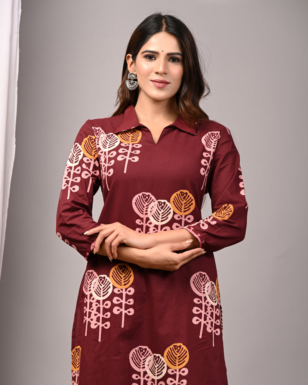 Bordeaux Rose Sanganeri Cotton Palazzo Set