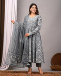 Shadow Slate Sanganeri Cotton A-Line Sundress Set