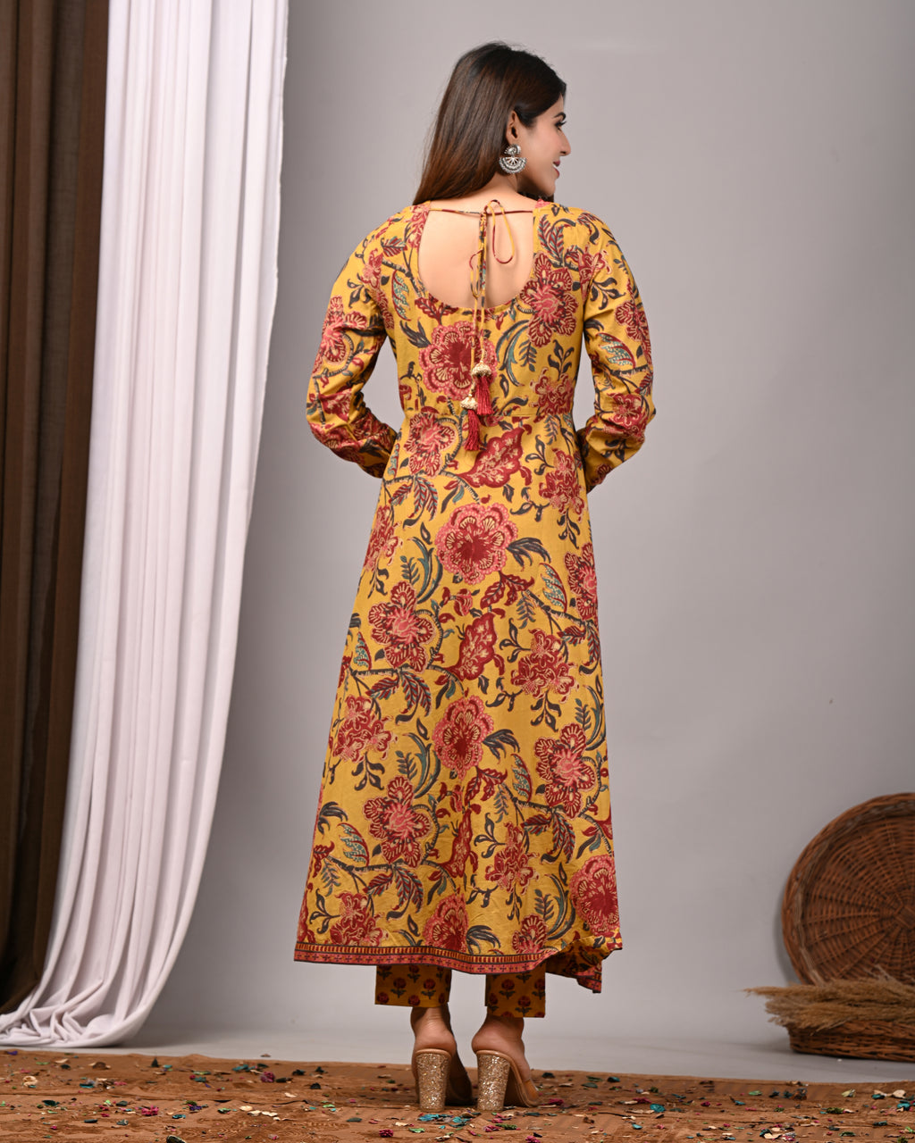 Golden Ochre Sanganeri Cotton A-Line Sundress Set
