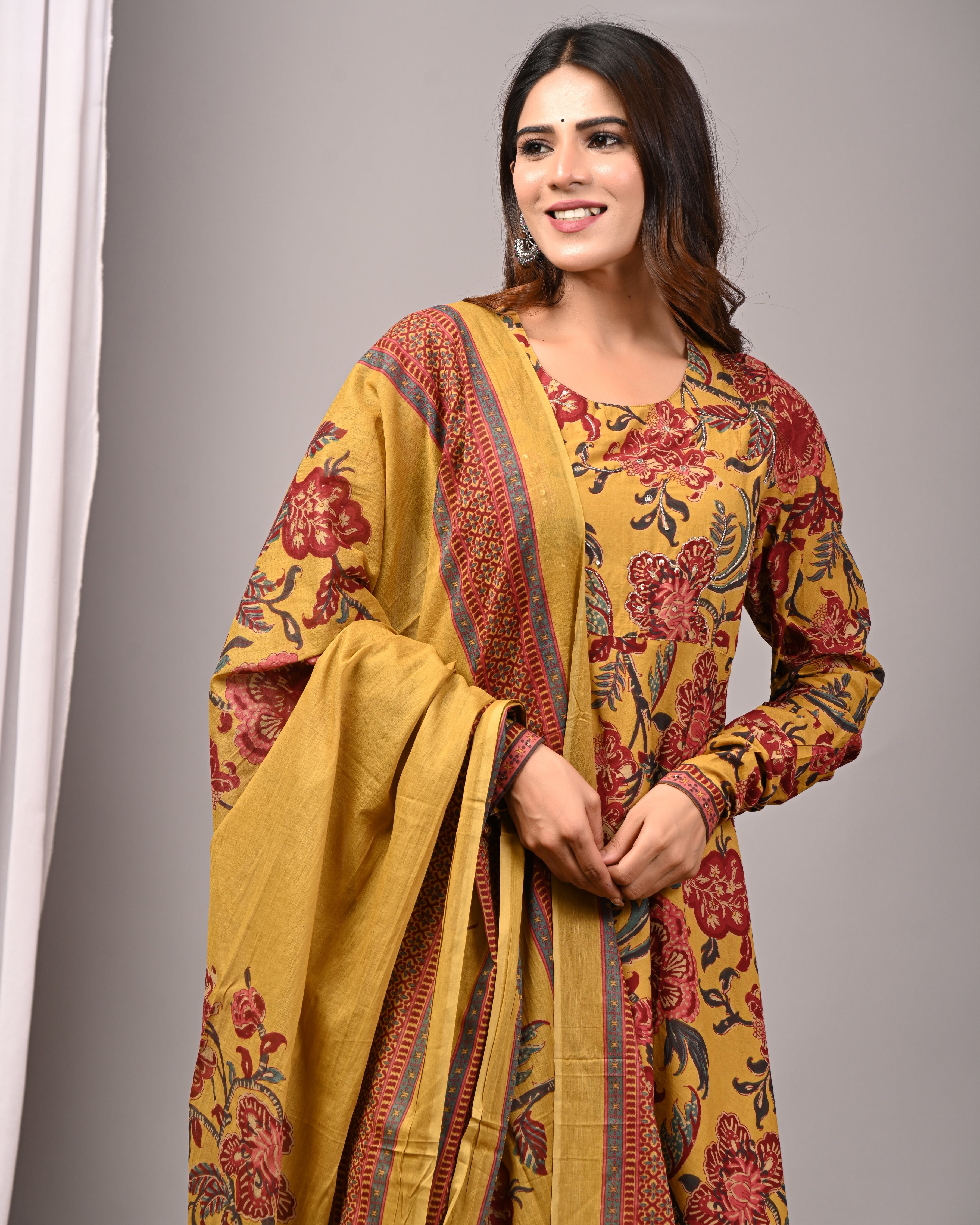 Golden Ochre Sanganeri Cotton A-Line Sundress Set
