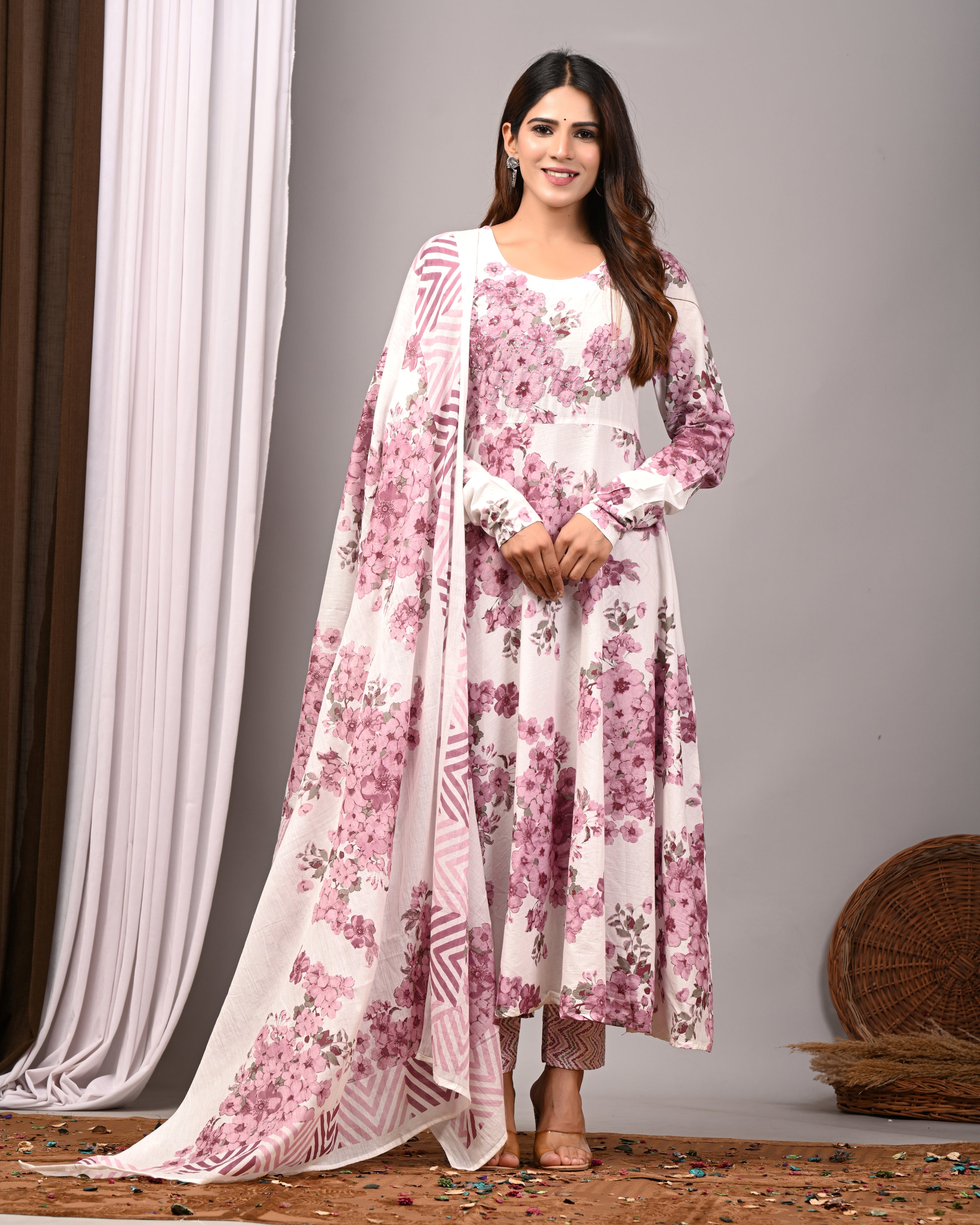 Orchid Mist Sanganeri Cotton A-Line Sundress Set