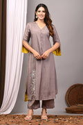Mink Taupe Hand-Embroidered Modal Silk Set