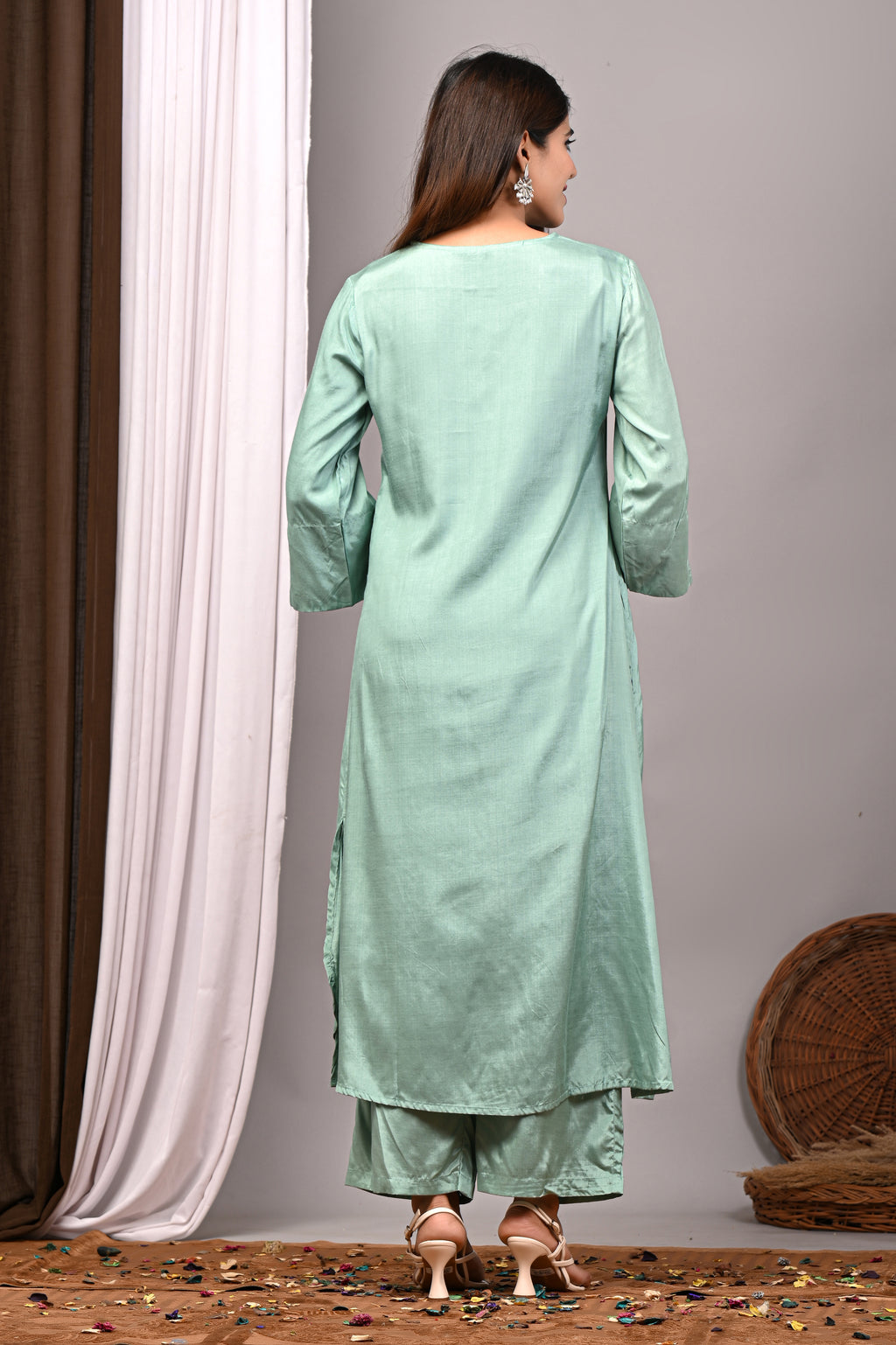 Sage Serenade Hand-Embroidered Modal Silk Set