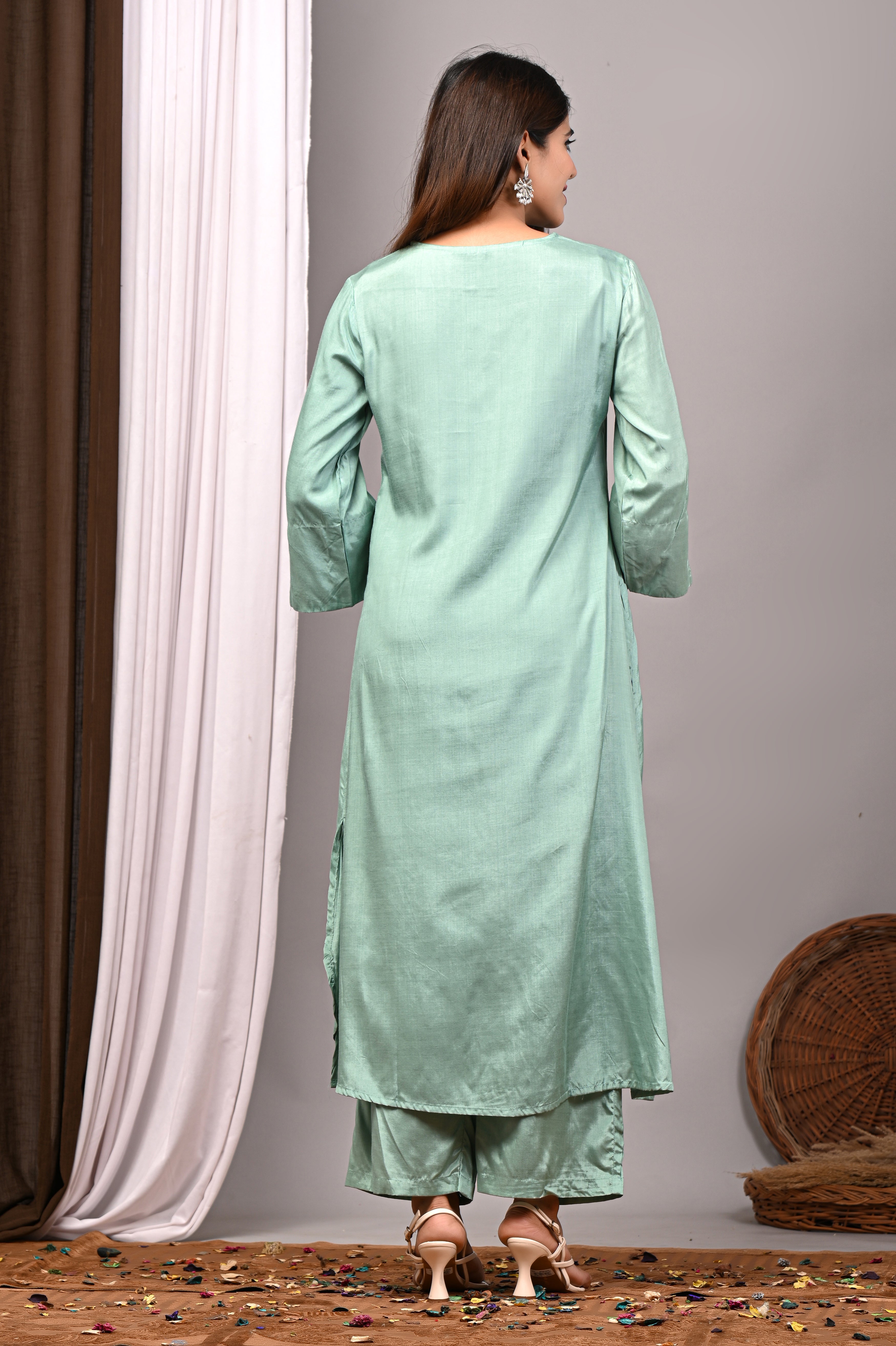 Sage Serenade Hand-Embroidered Modal Silk Set