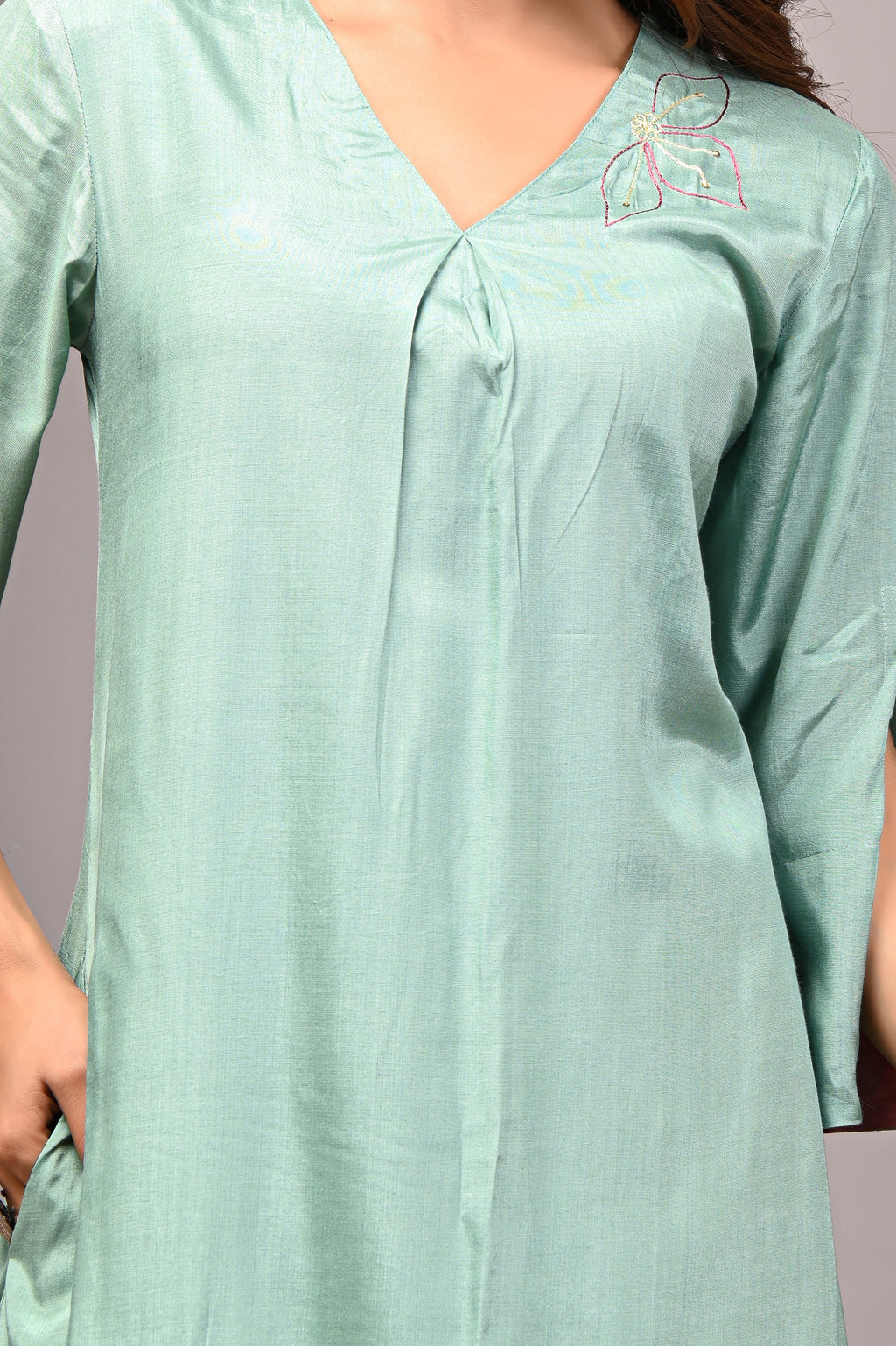 Sage Serenade Hand-Embroidered Modal Silk Set