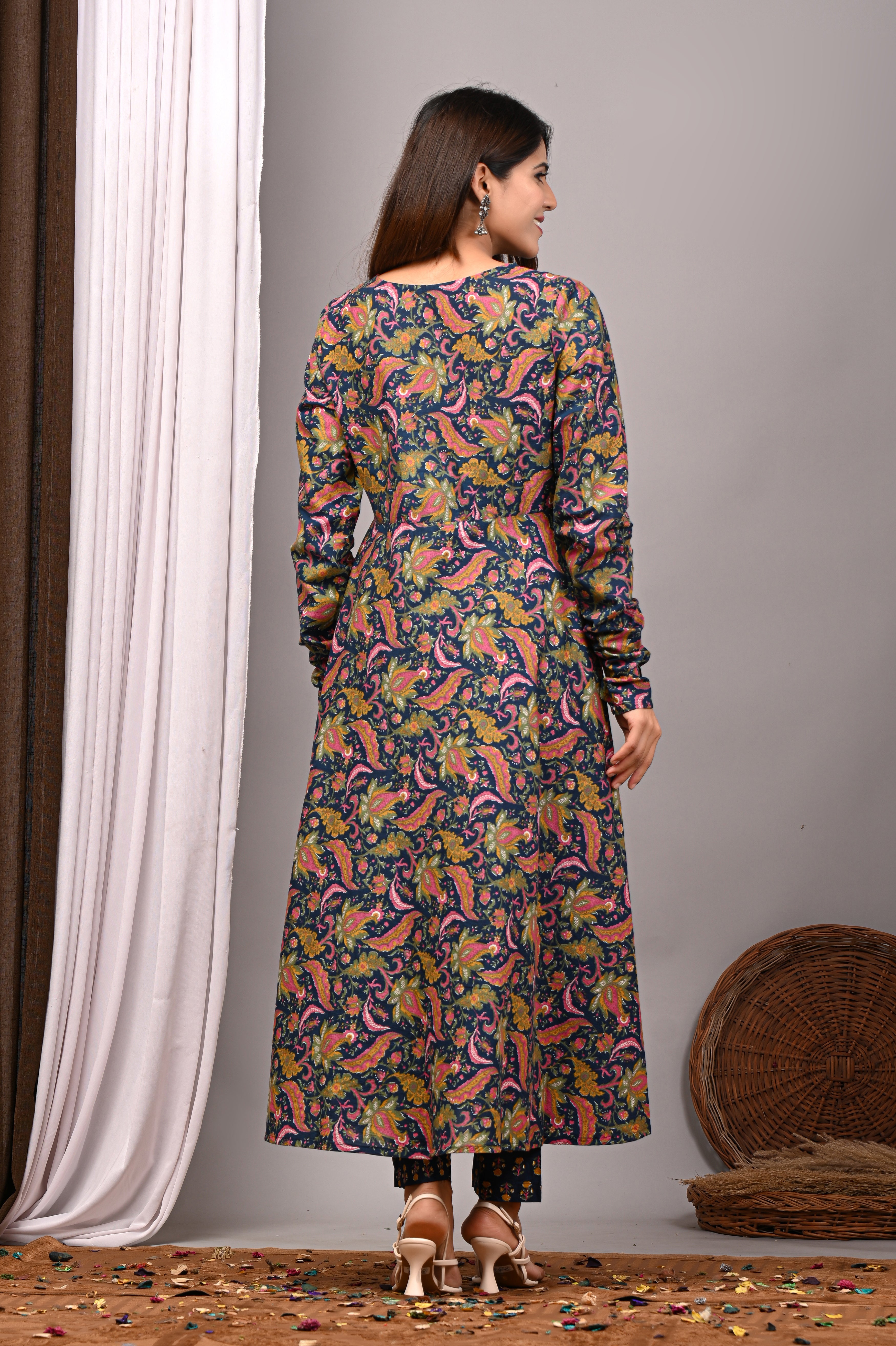Midnight Paisley Sanganeri Cotton A-Line Sundress Set