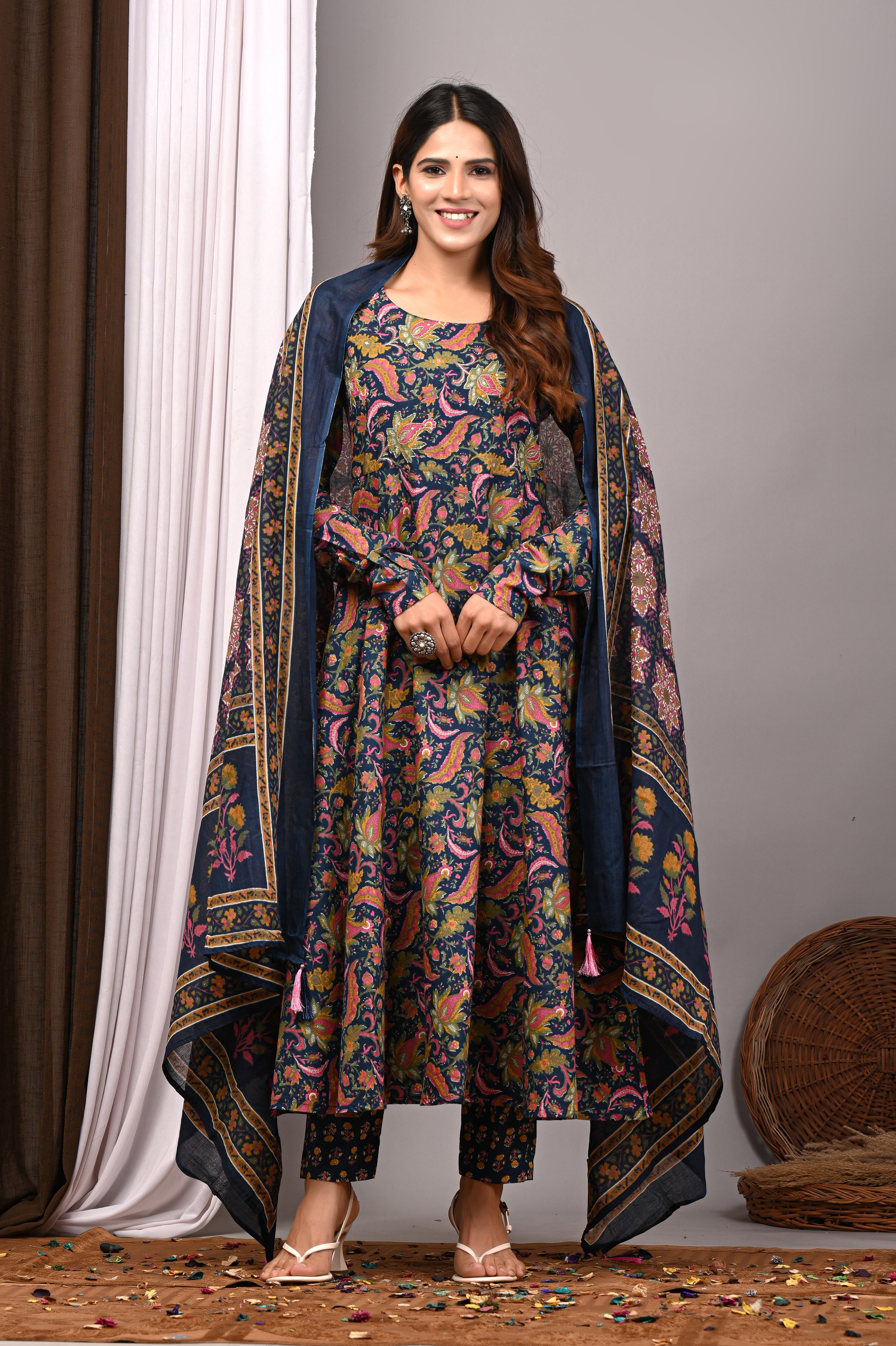 Midnight Paisley Sanganeri Cotton A-Line Sundress Set