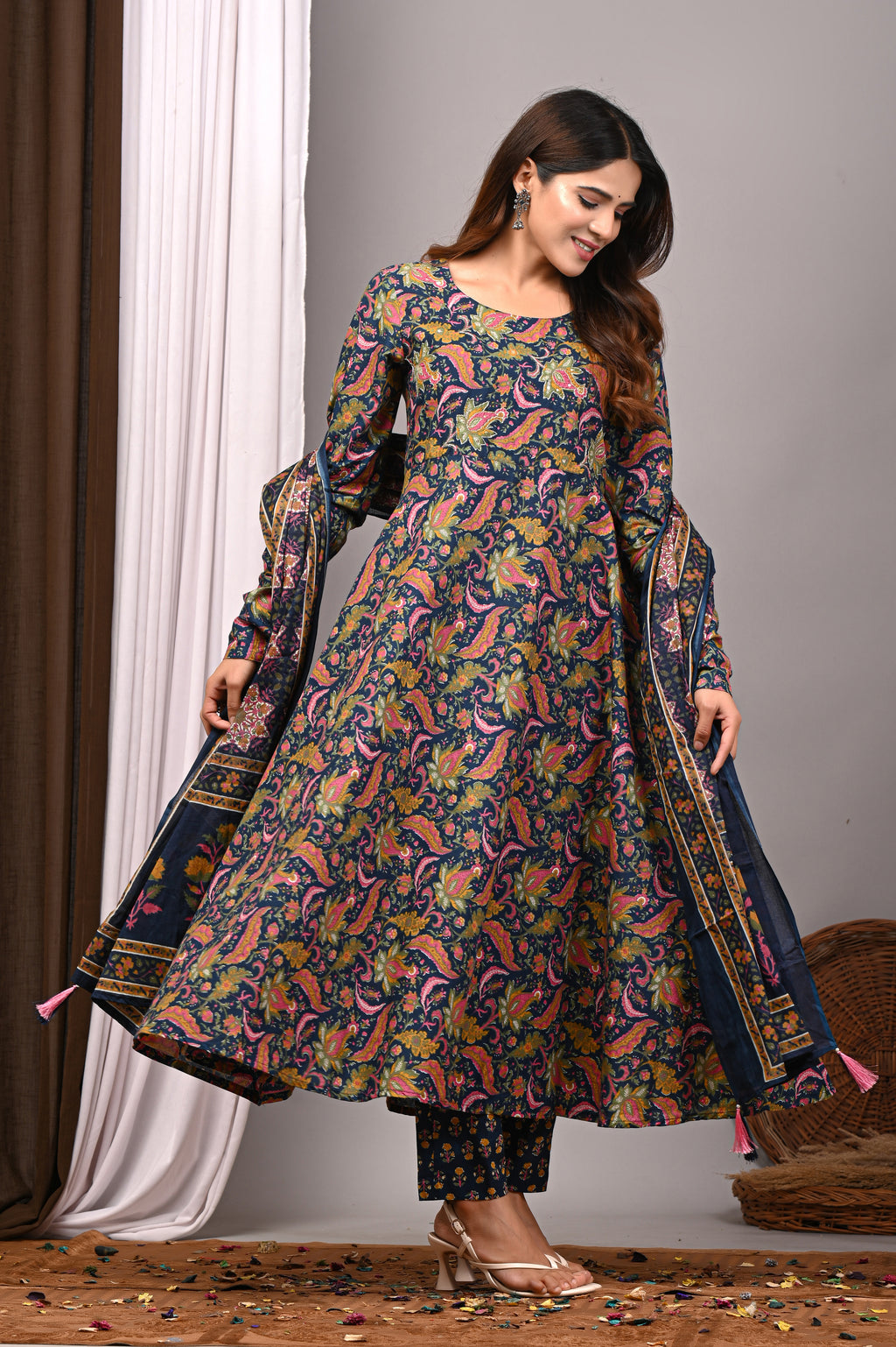 Midnight Paisley Sanganeri Cotton A-Line Sundress Set