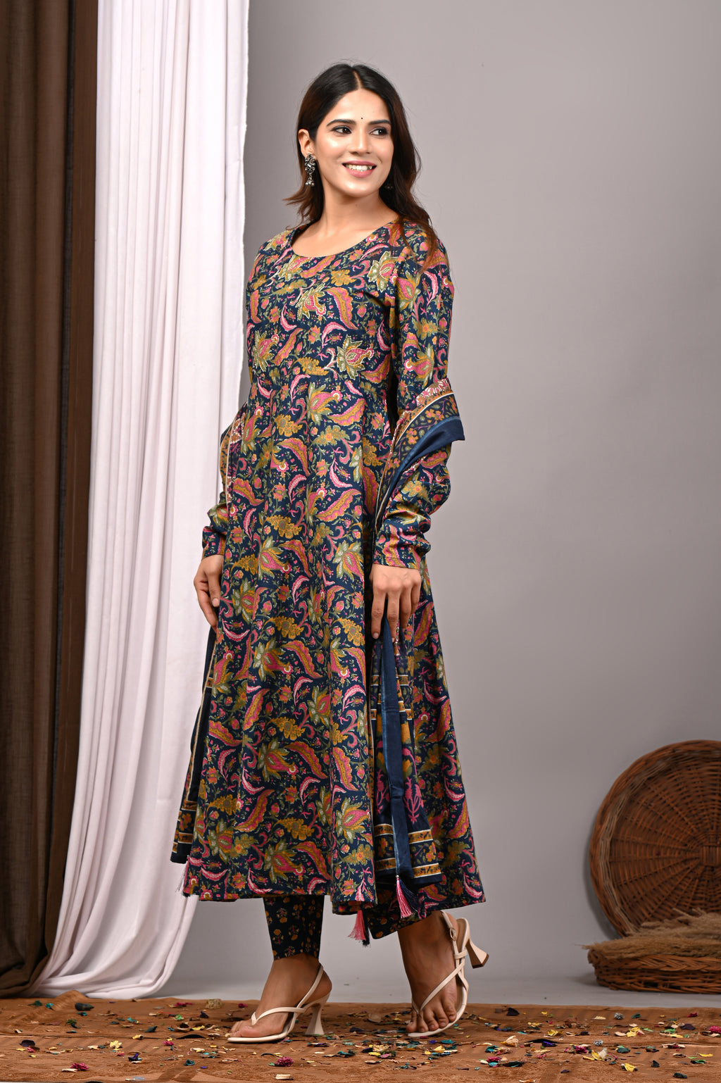 Midnight Paisley Sanganeri Cotton A-Line Sundress Set