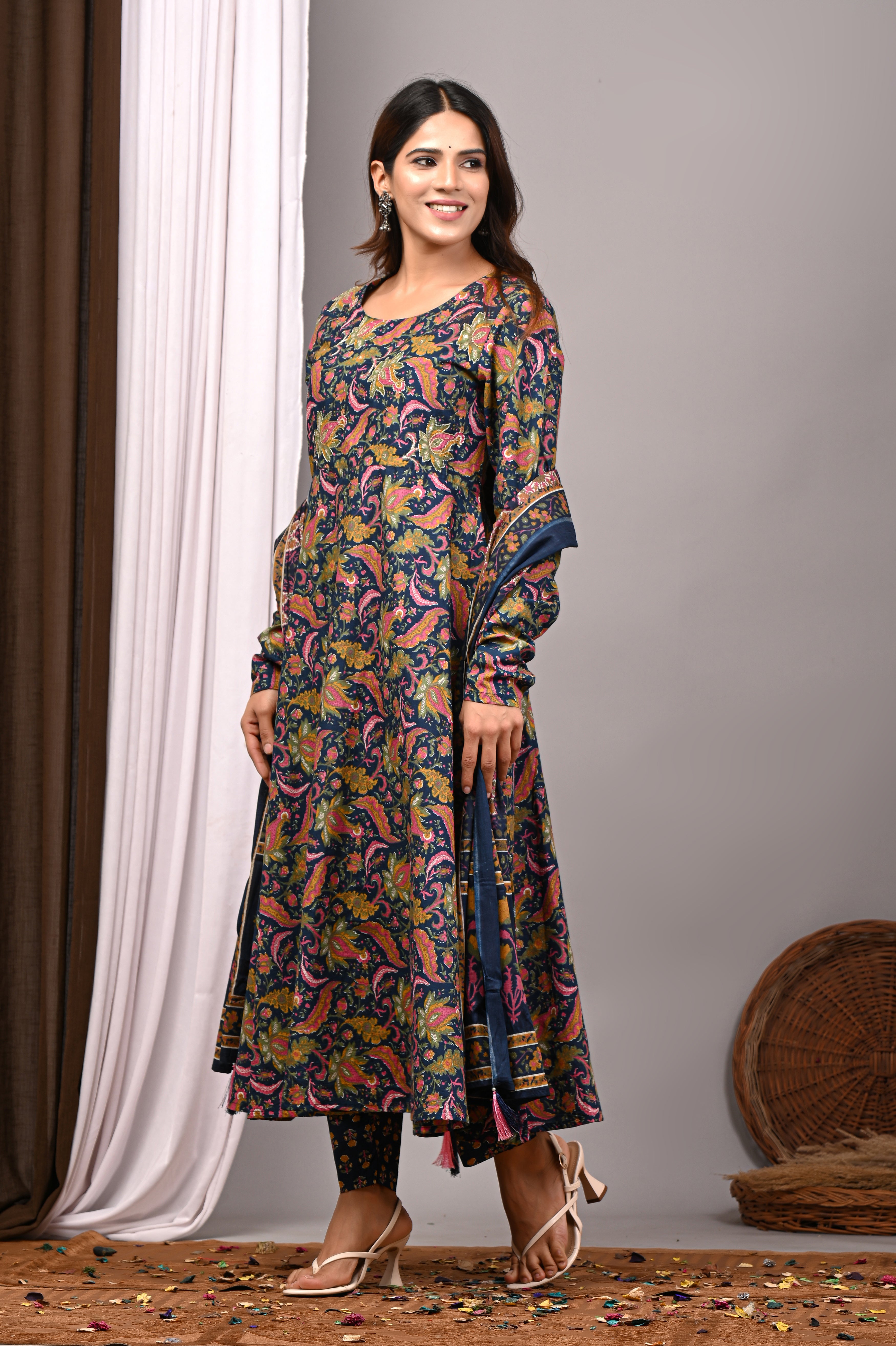 Midnight Paisley Sanganeri Cotton A-Line Sundress Set