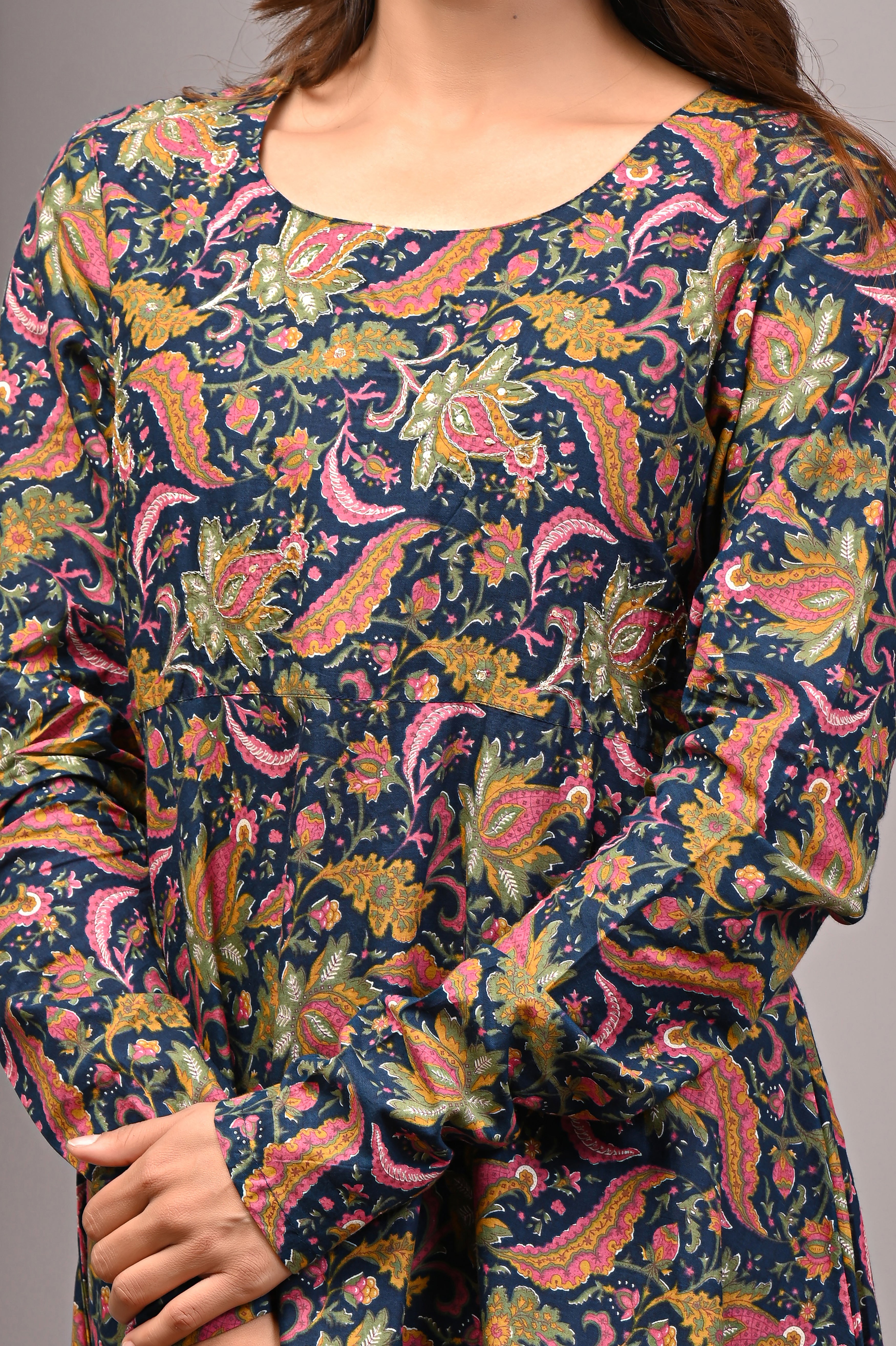 Midnight Paisley Sanganeri Cotton A-Line Sundress Set