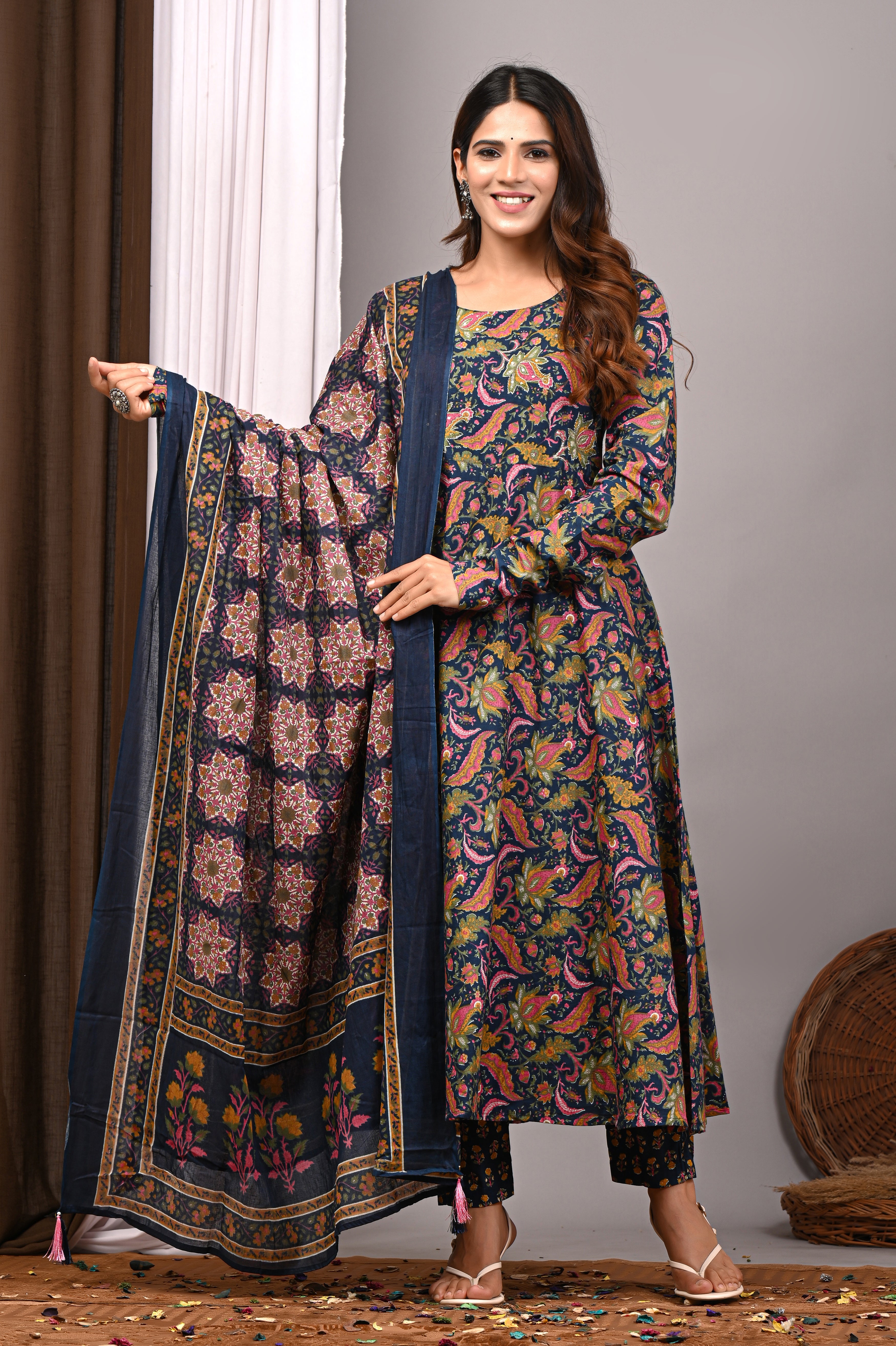 Midnight Paisley Sanganeri Cotton A-Line Sundress Set