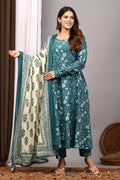 Teal Blossom Sanganeri Cotton A-Line Sundress Set