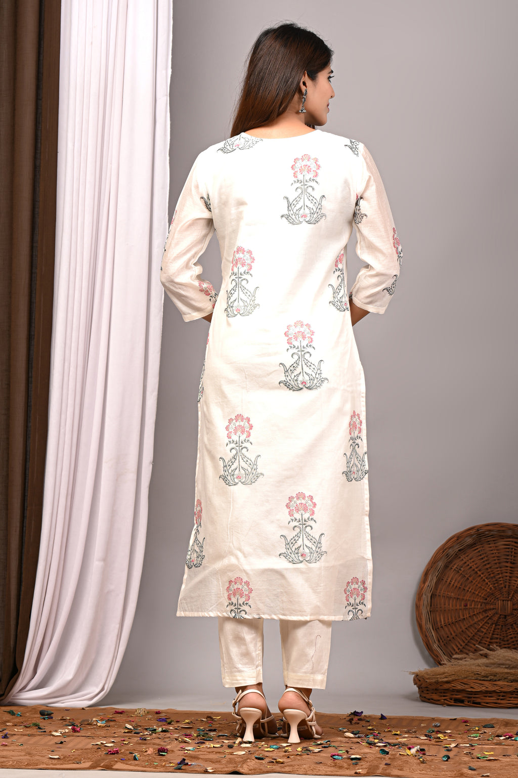 Ivory Rose Mughal Boota Chanderi Silk Suit Set