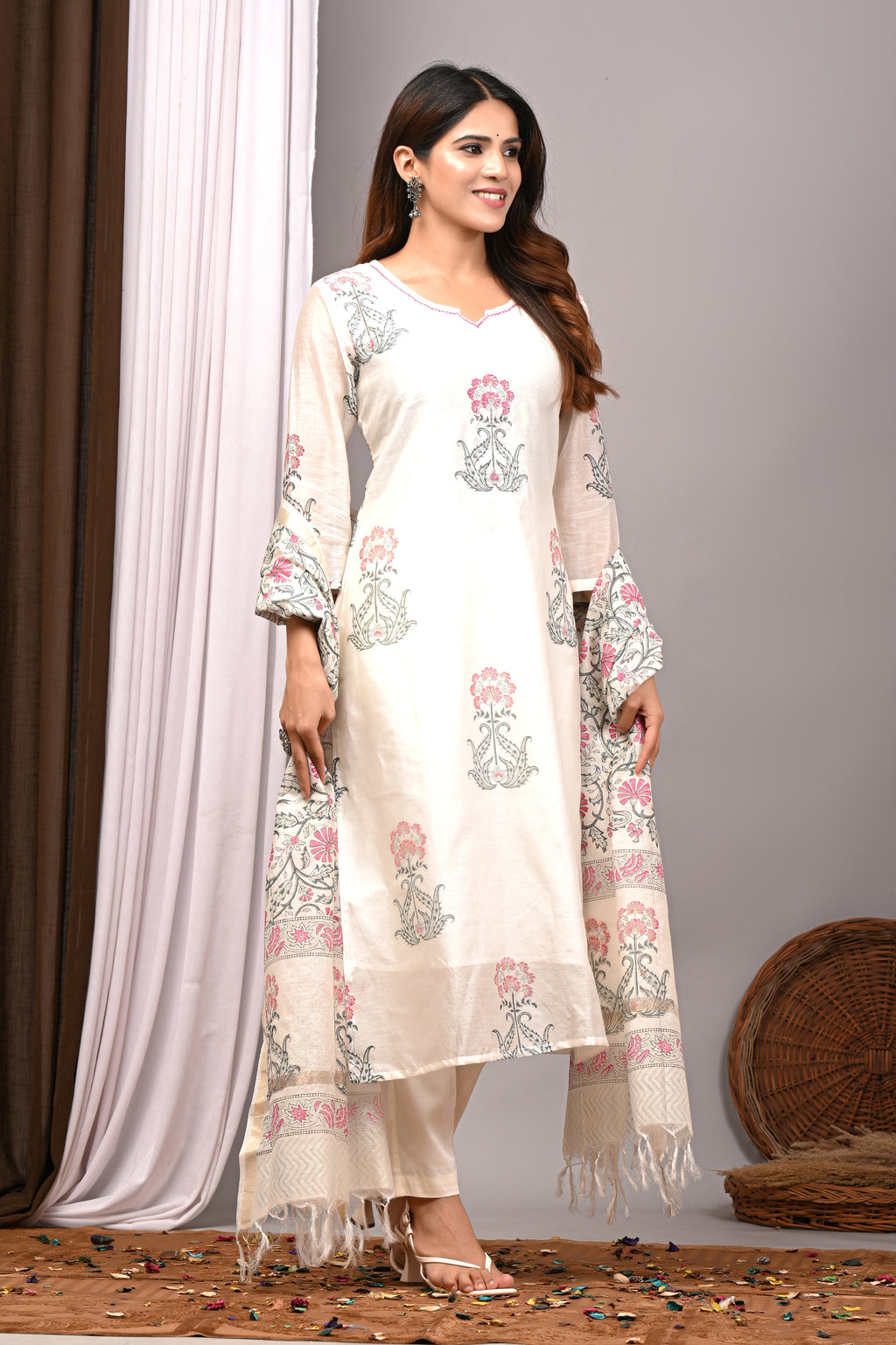 Ivory Rose Mughal Boota Chanderi Silk Suit Set