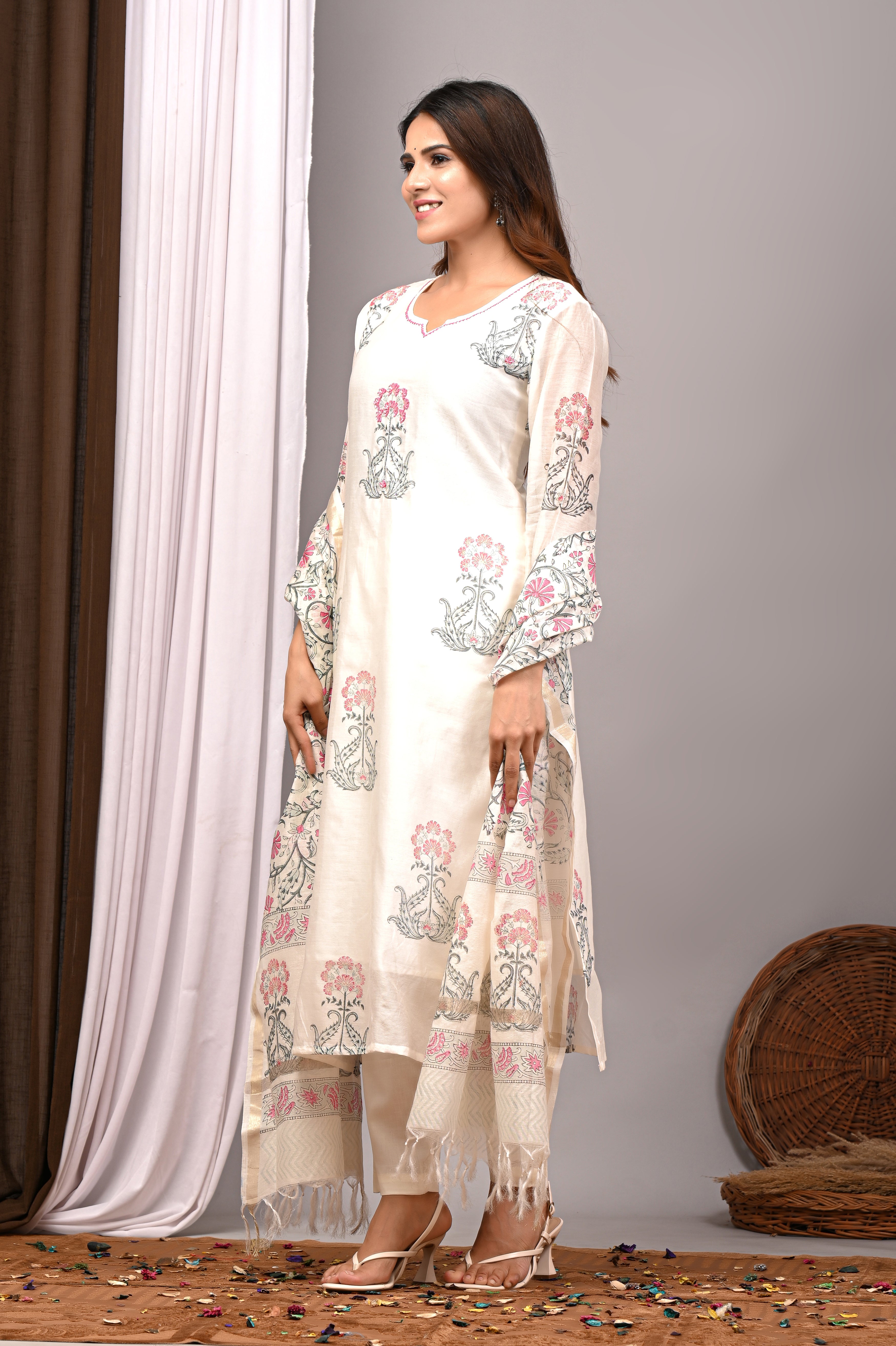 Ivory Rose Mughal Boota Chanderi Silk Suit Set