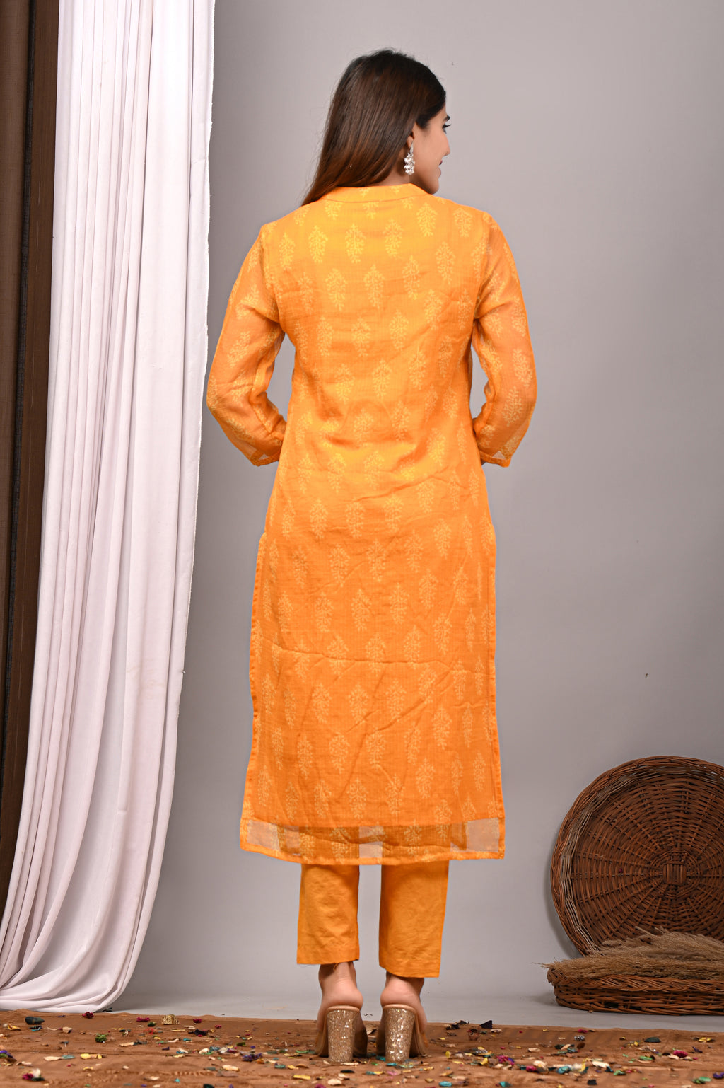Sunshine Yellow Handblock Kota Doria Set