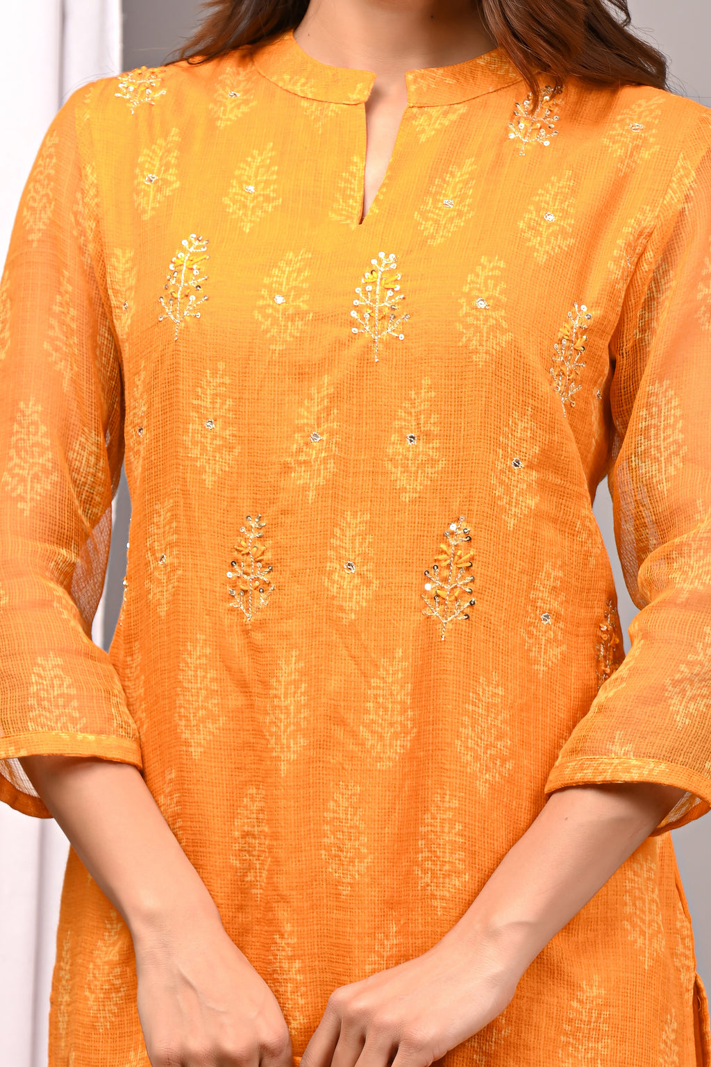 Sunshine Yellow Handblock Kota Doria Set
