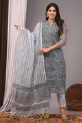 Teal Green Multi-Floral Handblock Kota Doria Set