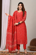 Crimson Vine Gold Foil Chanderi Silk Suit Set