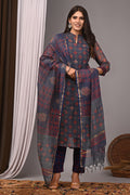 Indigo & Terracotta Red Handblock Kota Doria Set with Aari Work