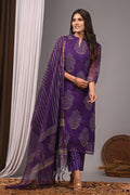 Deep Purple Handblock Printed Kota Doria Set