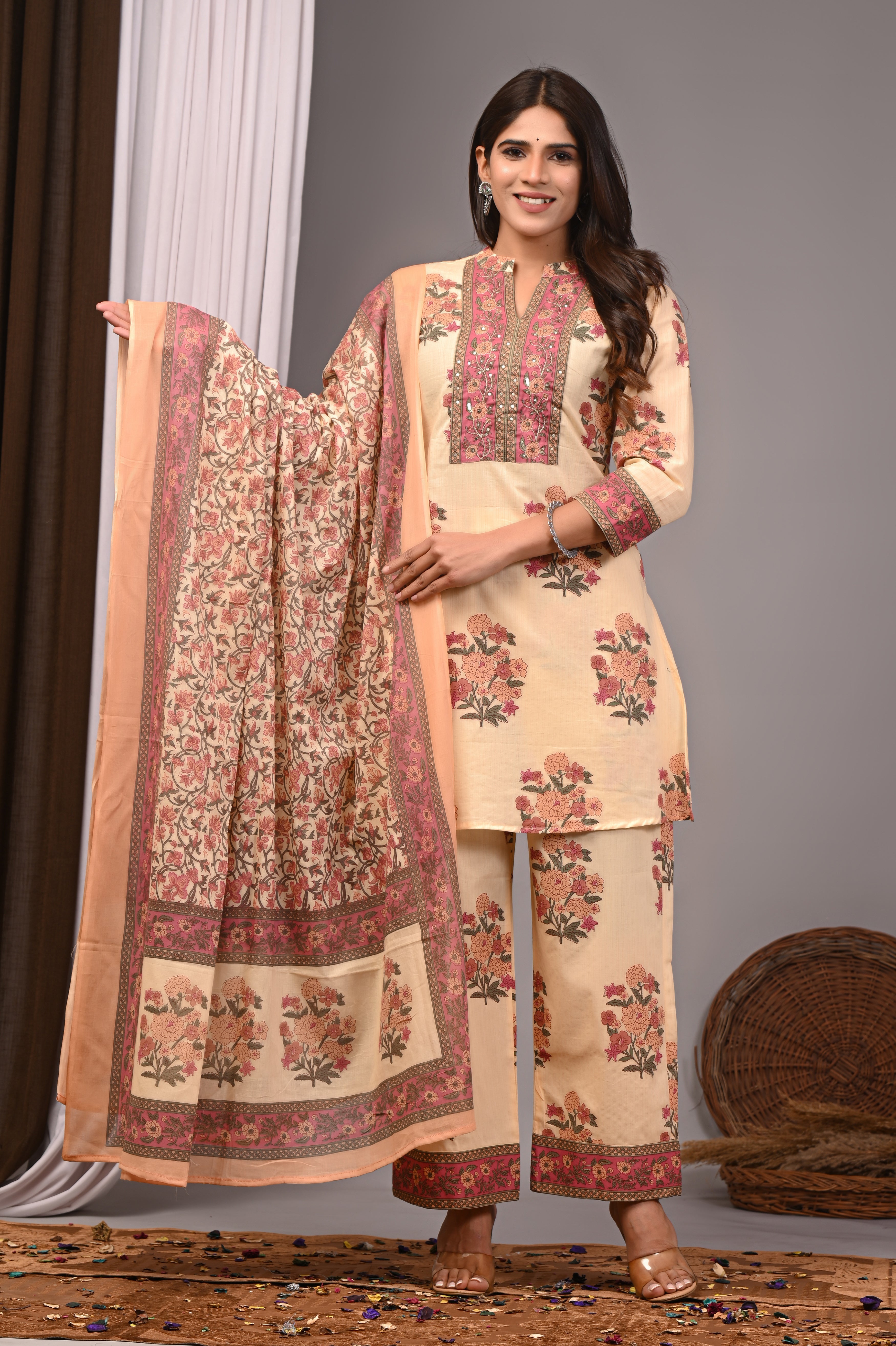 Apricot Blossom Sanganeri Palazzo Set