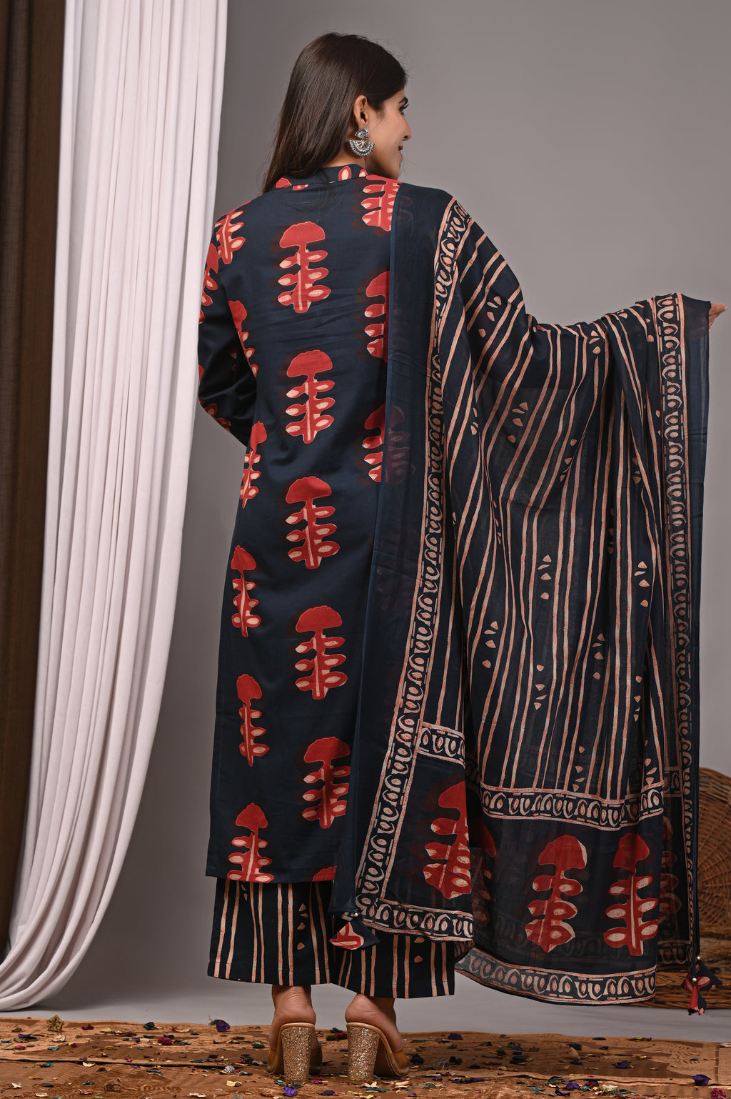 Anchor Blue Bagru Handblock Kurta Palazzo Set