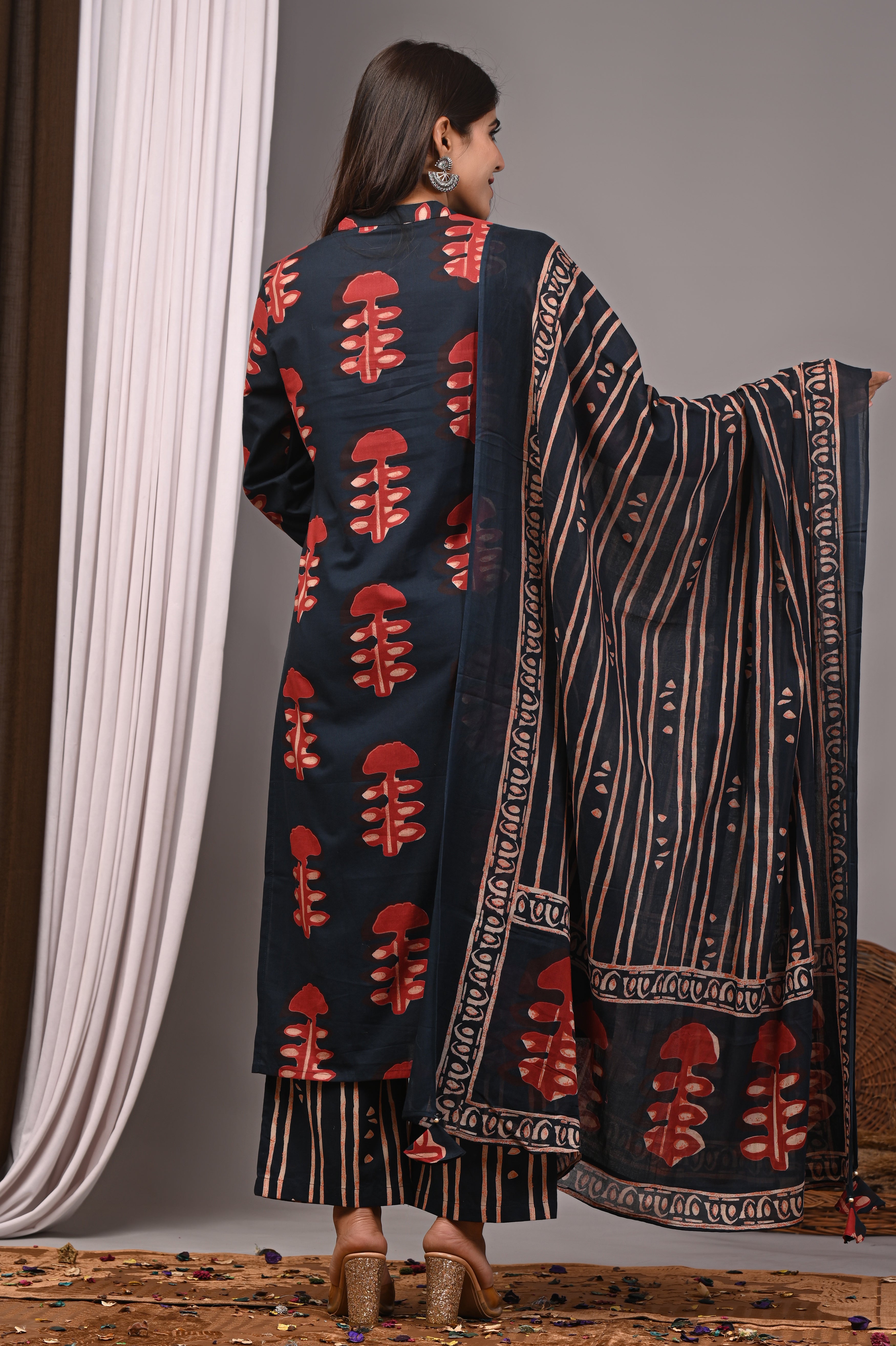 Anchor Blue Bagru Handblock Kurta Palazzo Set