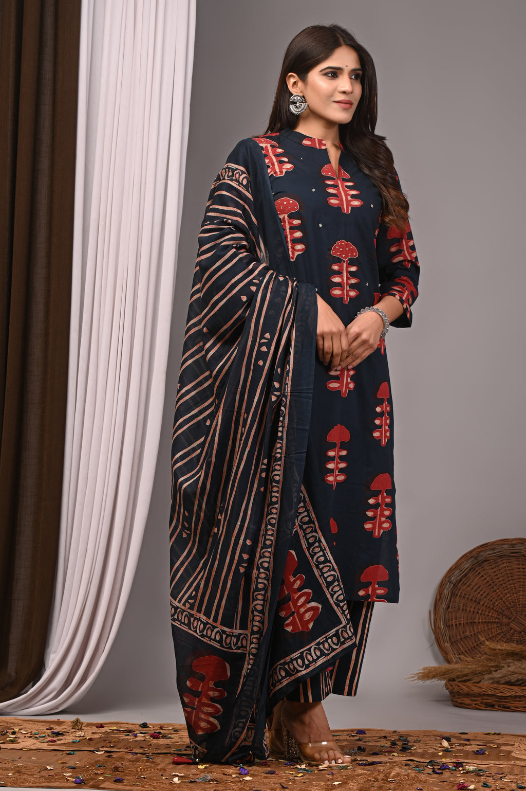 Anchor Blue Bagru Handblock Kurta Palazzo Set