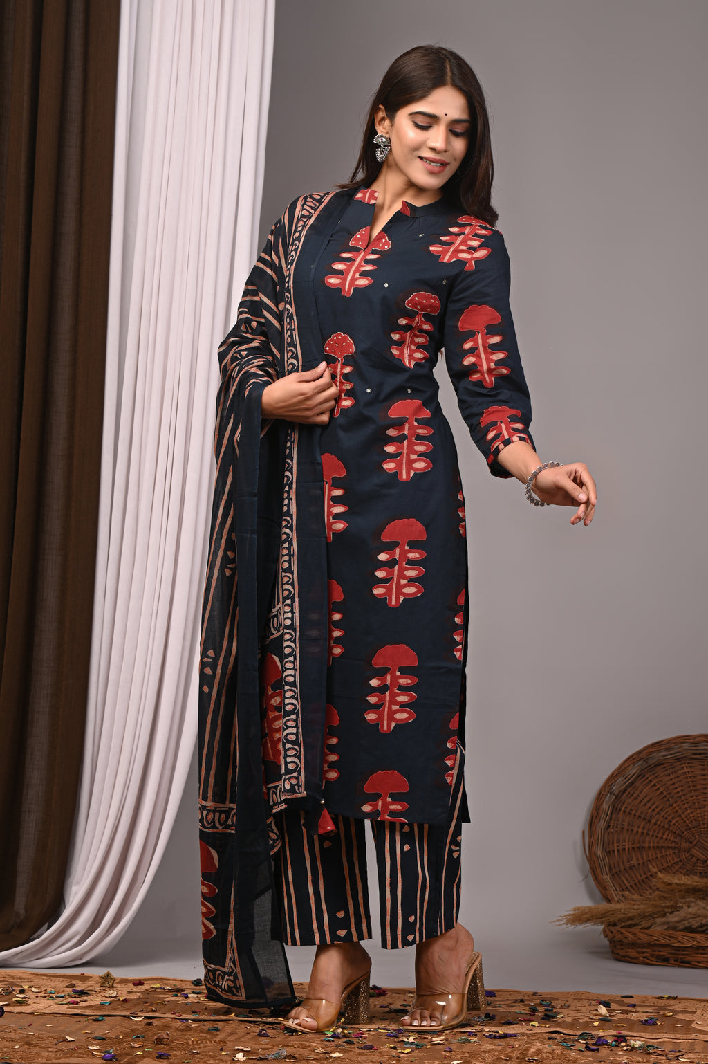 Anchor Blue Bagru Handblock Kurta Palazzo Set