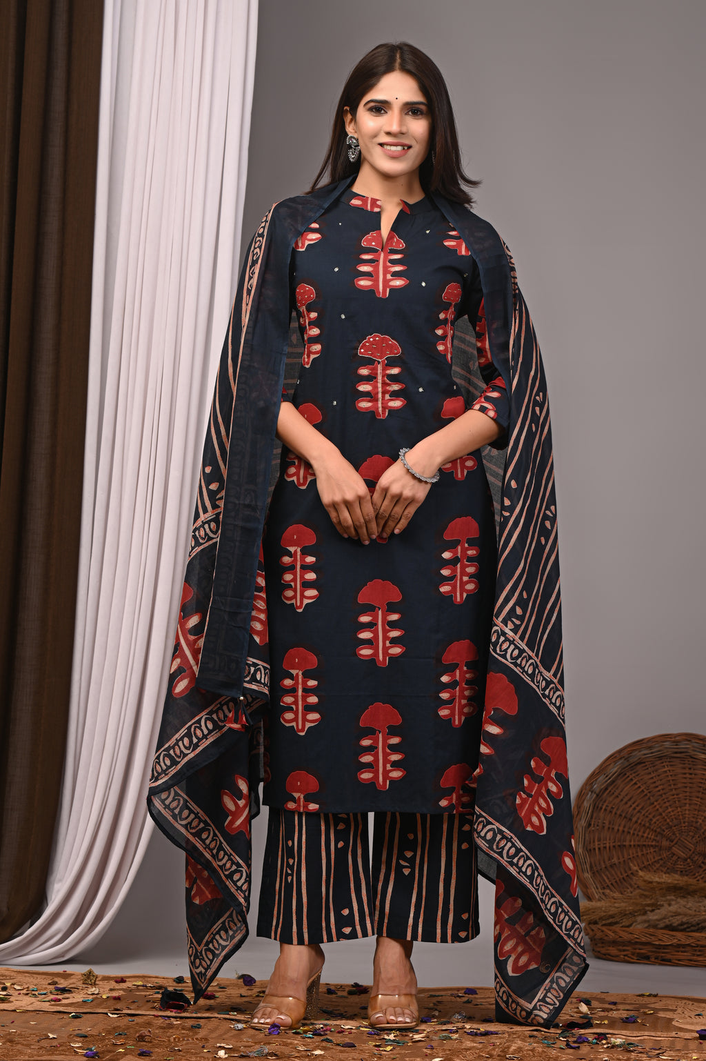 Anchor Blue Bagru Handblock Kurta Palazzo Set