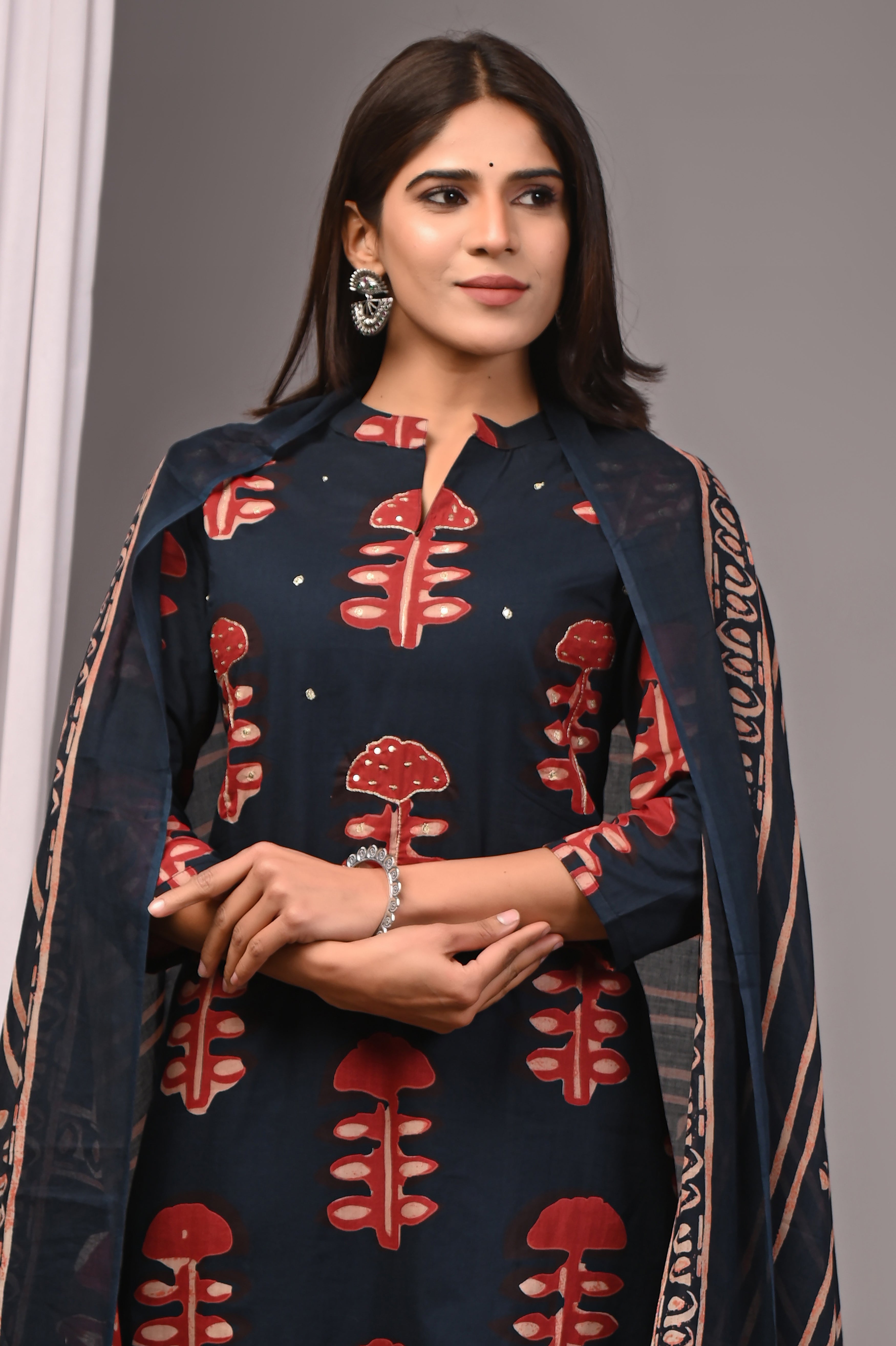 Anchor Blue Bagru Handblock Kurta Palazzo Set