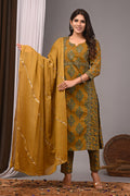 Spiced Turmeric Sanganeri Cotton Straight Kurta Pant Set