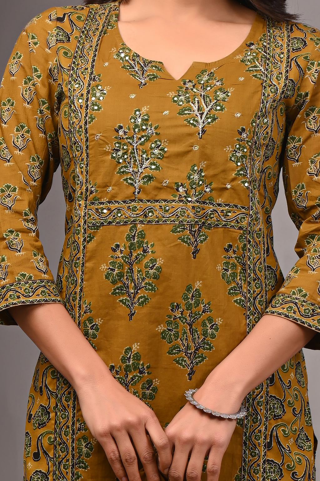 Spiced Turmeric Sanganeri Cotton Straight Kurta Pant Set