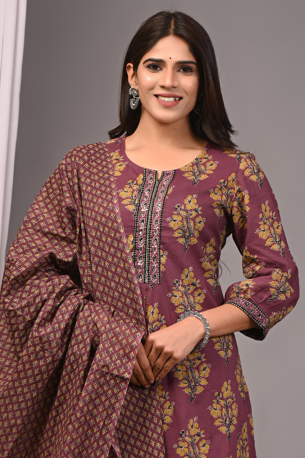 Mulberry Mist Sanganeri Pleated Kurta Palazzo Set