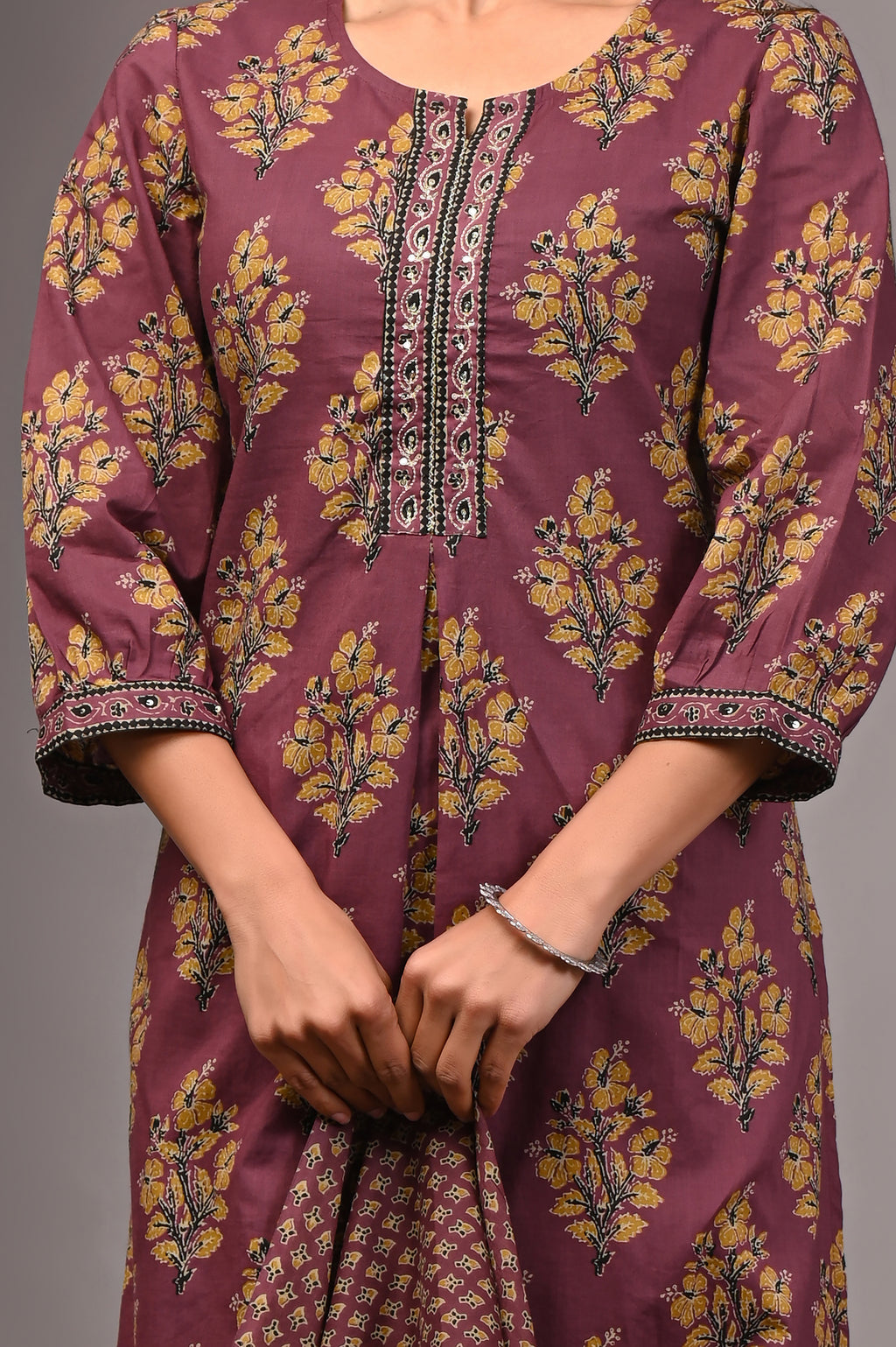 Mulberry Mist Sanganeri Pleated Kurta Palazzo Set