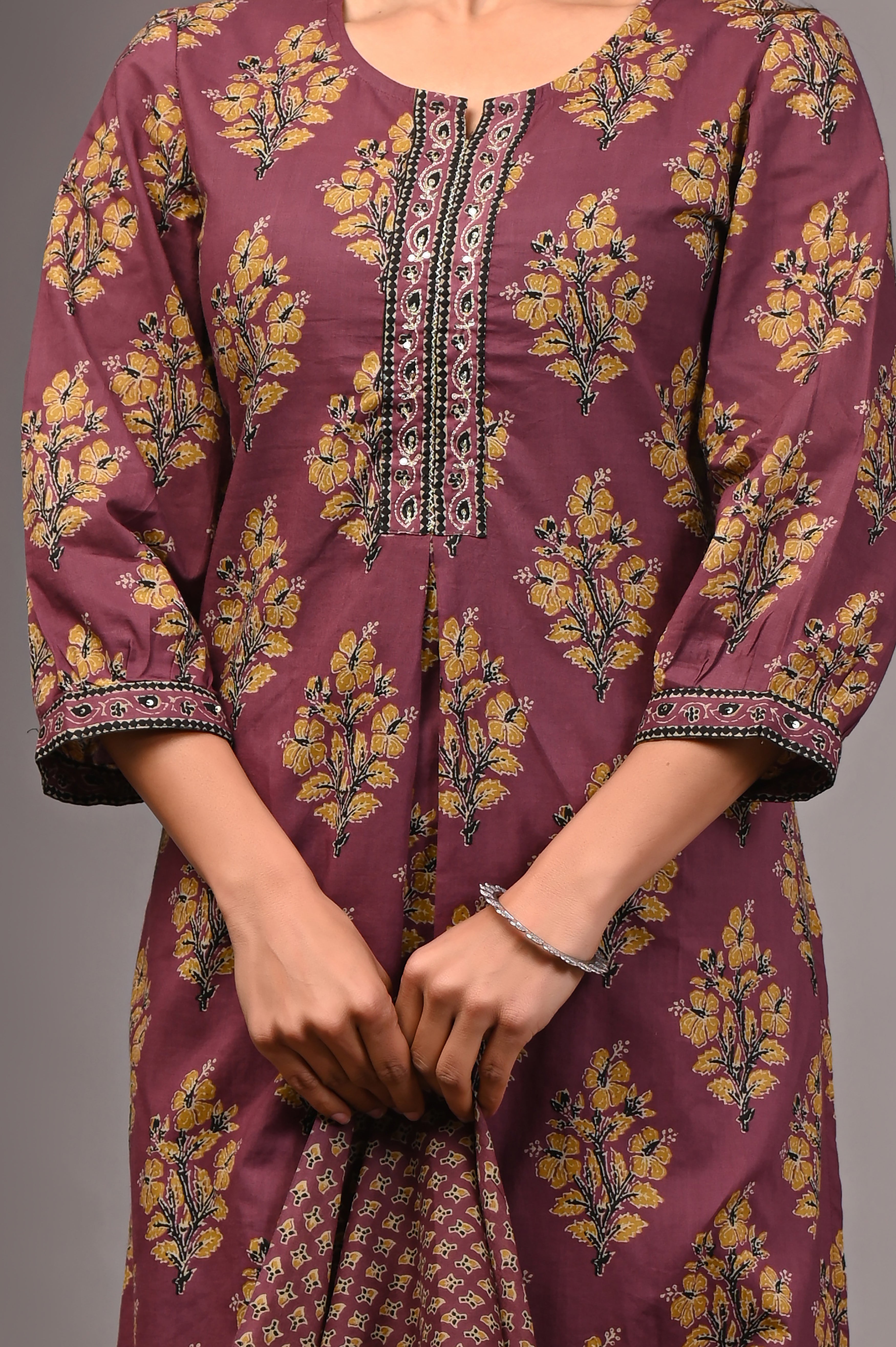 Mulberry Mist Sanganeri Pleated Kurta Palazzo Set
